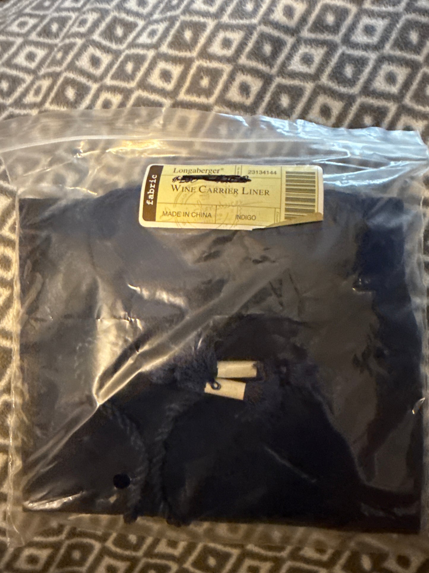 Longaberger Wine Carrier Liner in Indigo