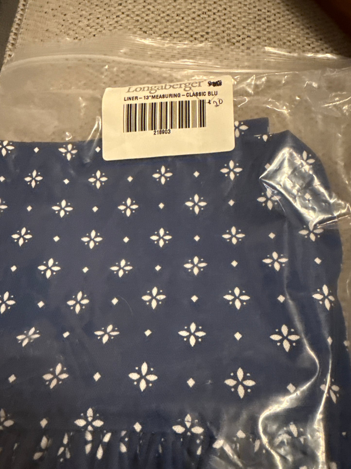 Longaberger 13” measuring liner in classic blue liner