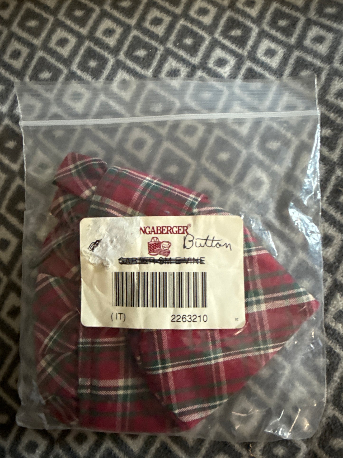 Longaberger Button Liner in Plaid Tidings