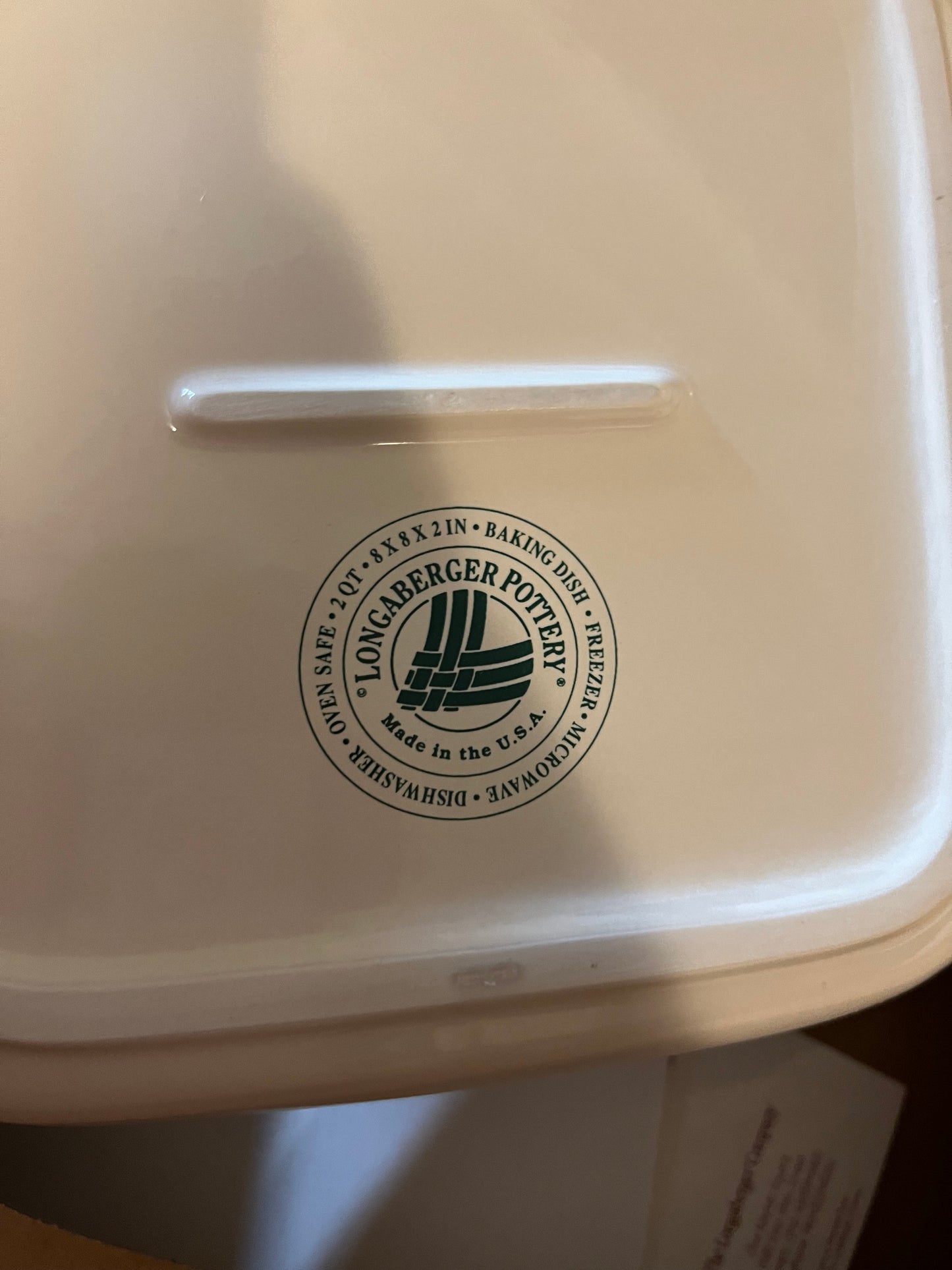 Longaberger 8x8 baking dish in heritage green