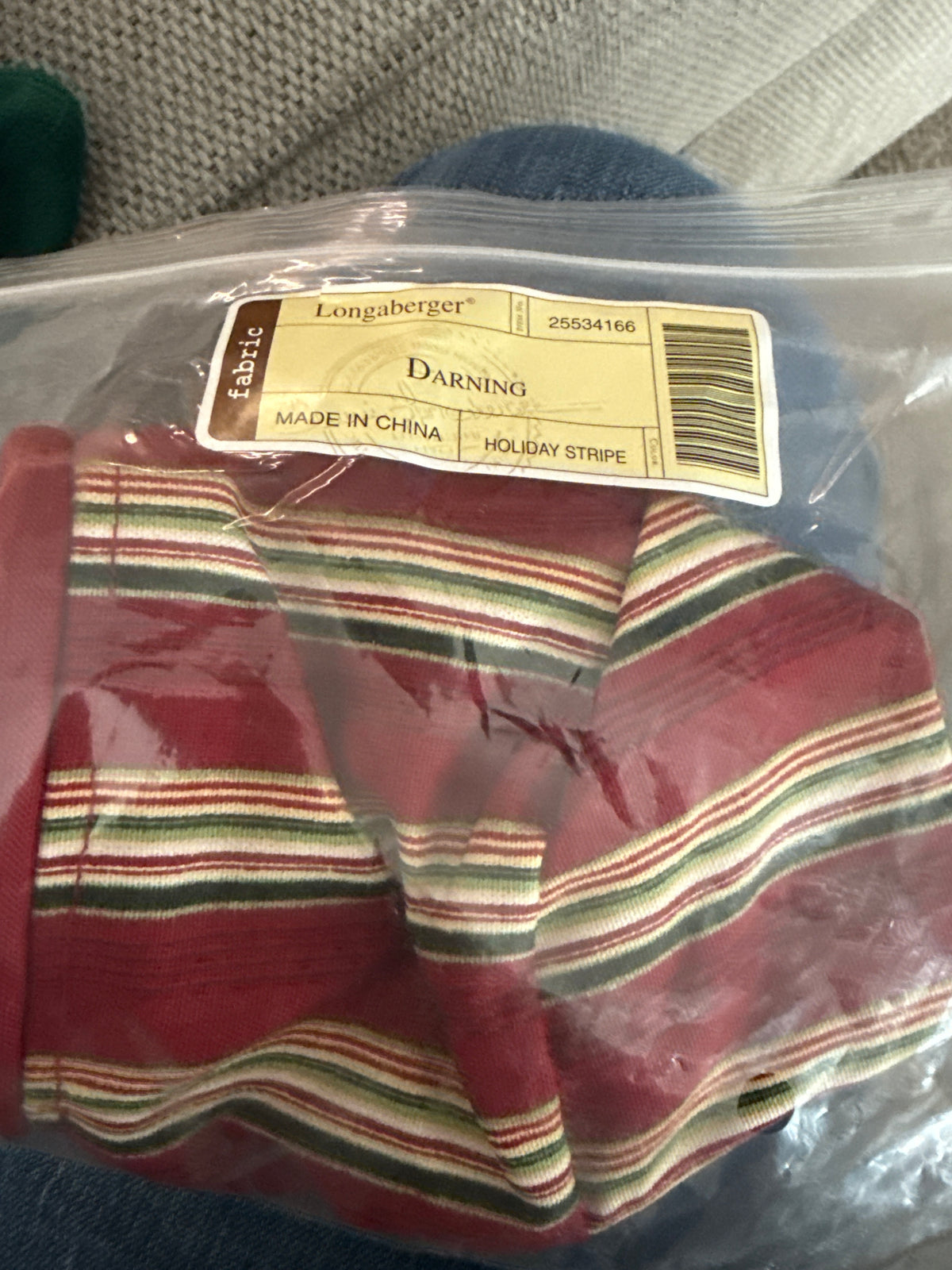 Longaberger darning liner in holiday stripe