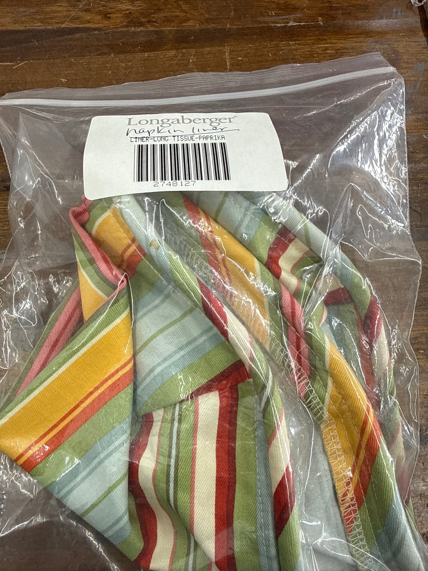 Longaberger napkin liner in summertime stripe
