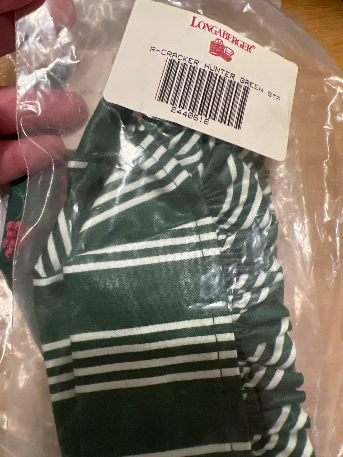 Longaberger cracker liner in hunter green stripe