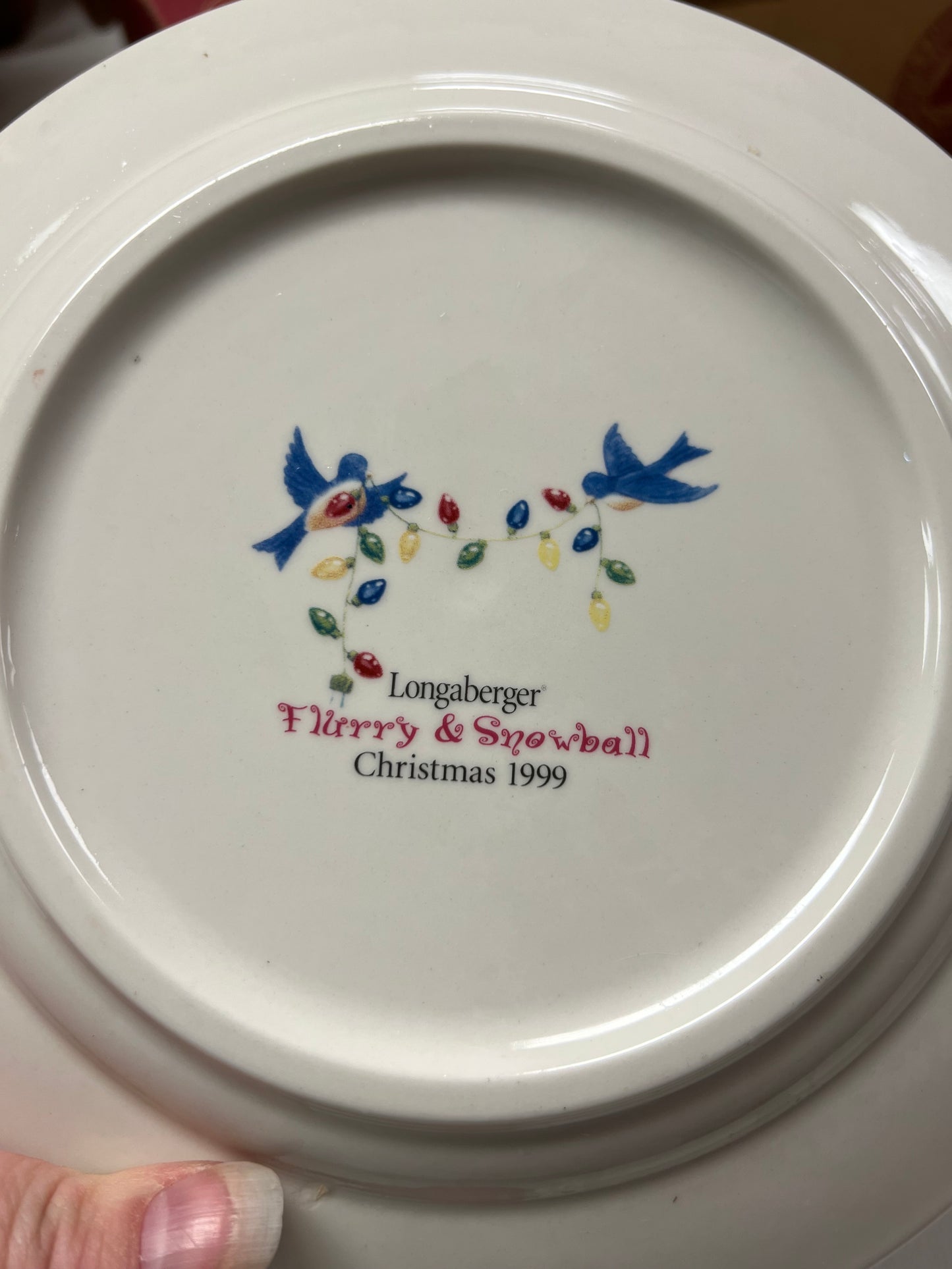Longaberger 1999 flurry & snowball Snow friends Christmas plate