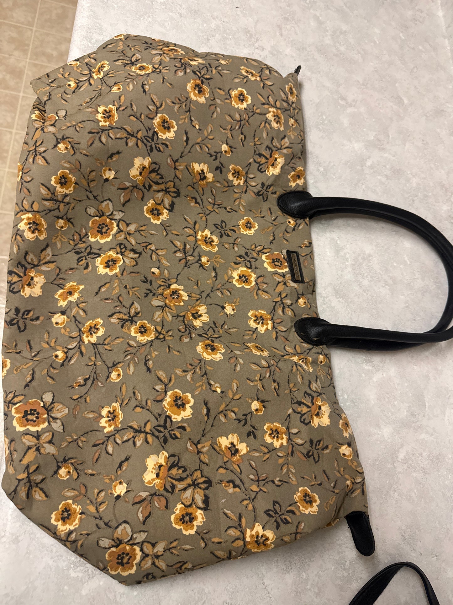 Longaberger large khaki floral tote bag