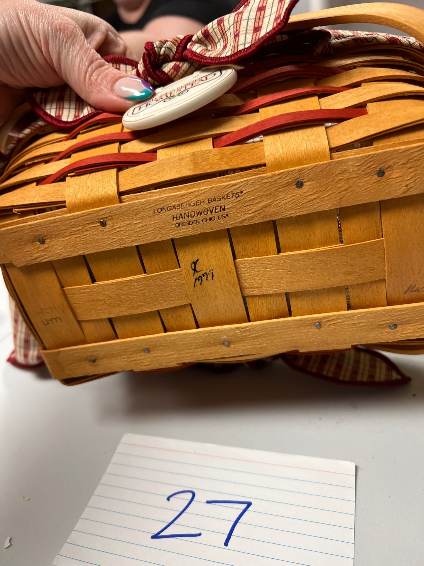 Longaberger Woven Memories Basket 2000 with Liner, Protector, Tie on and Handle Tie