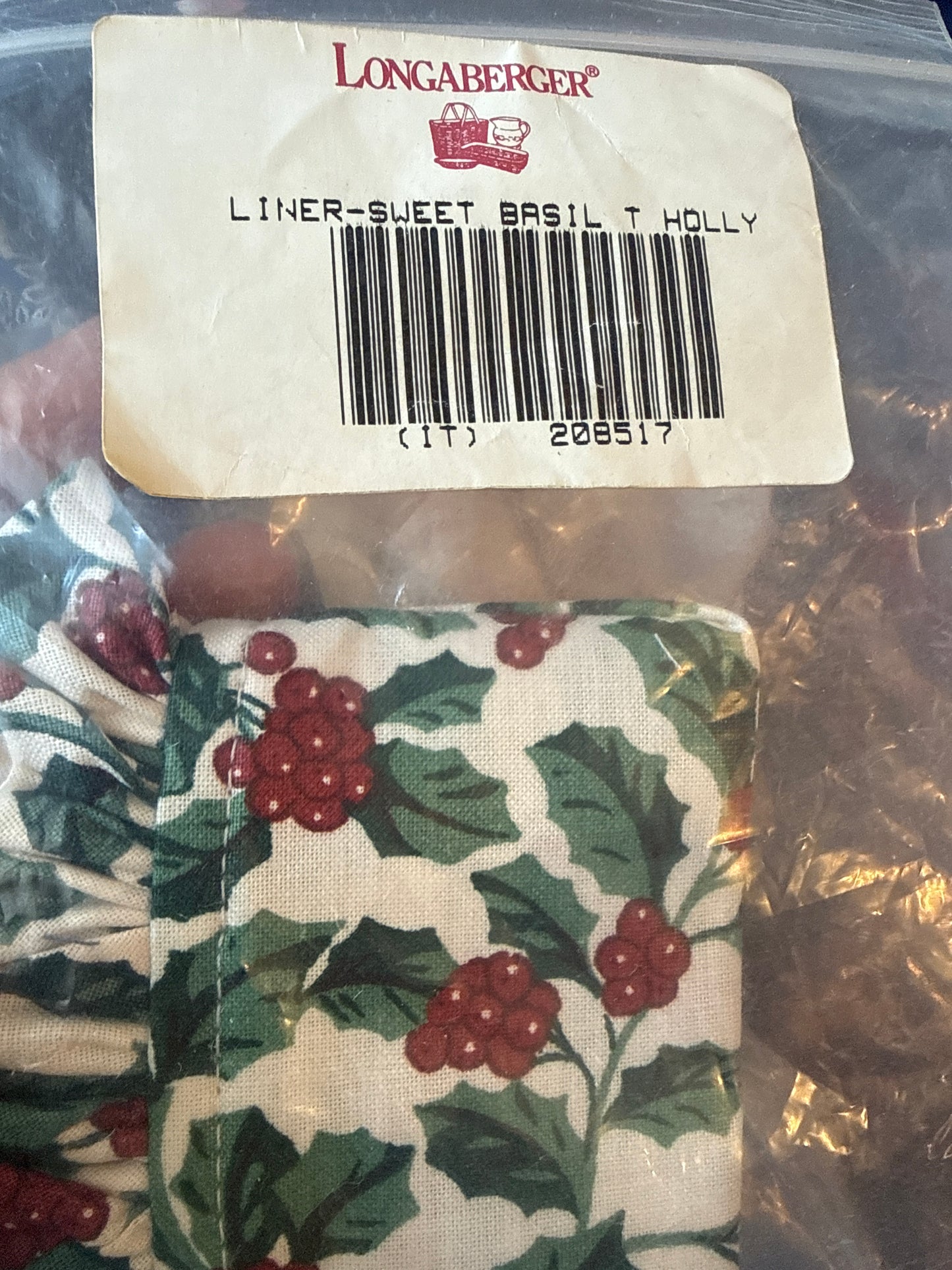 Longaberger sweet basil liner in traditional holly