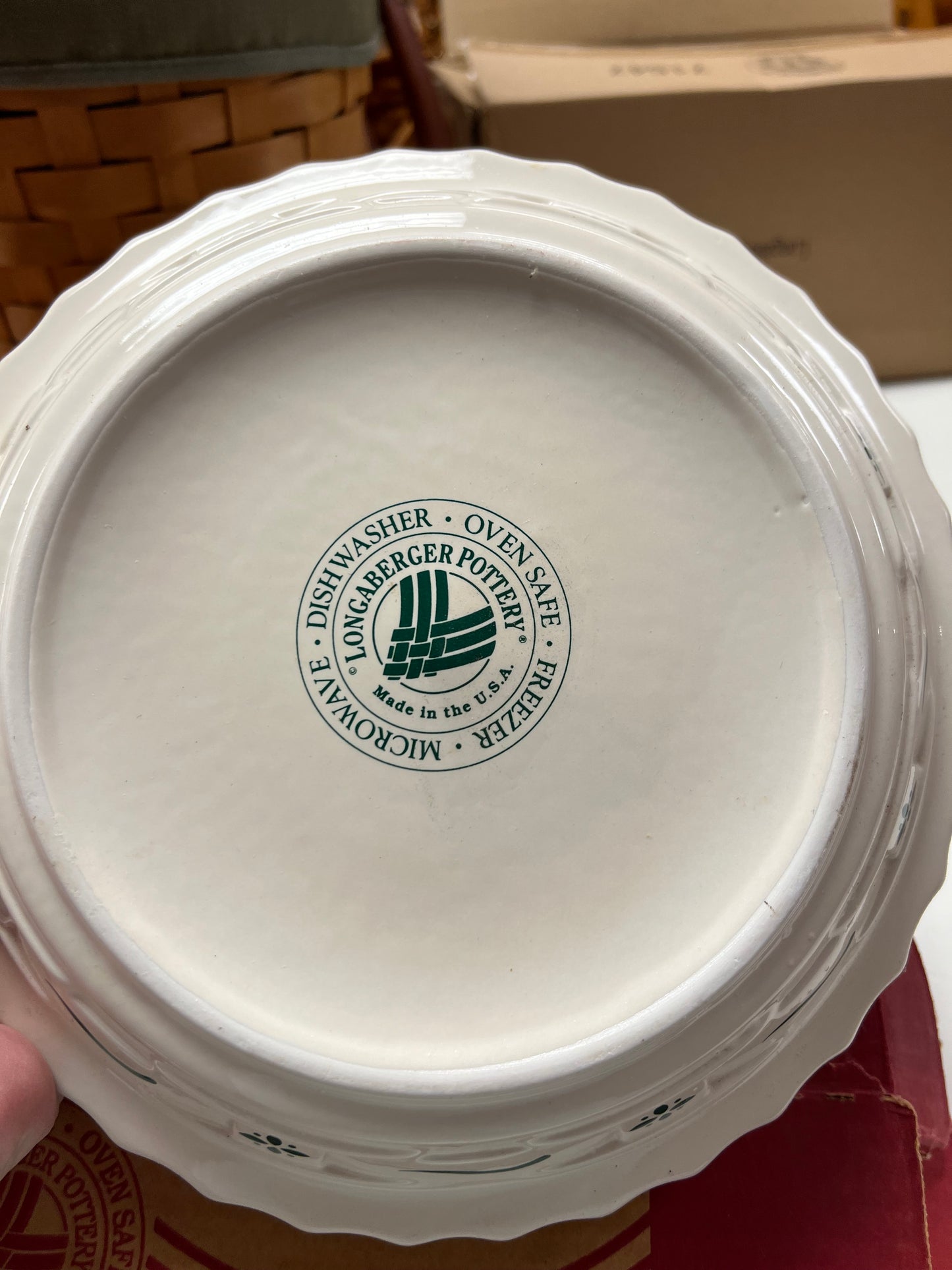 Longaberger pie plate in heritage green