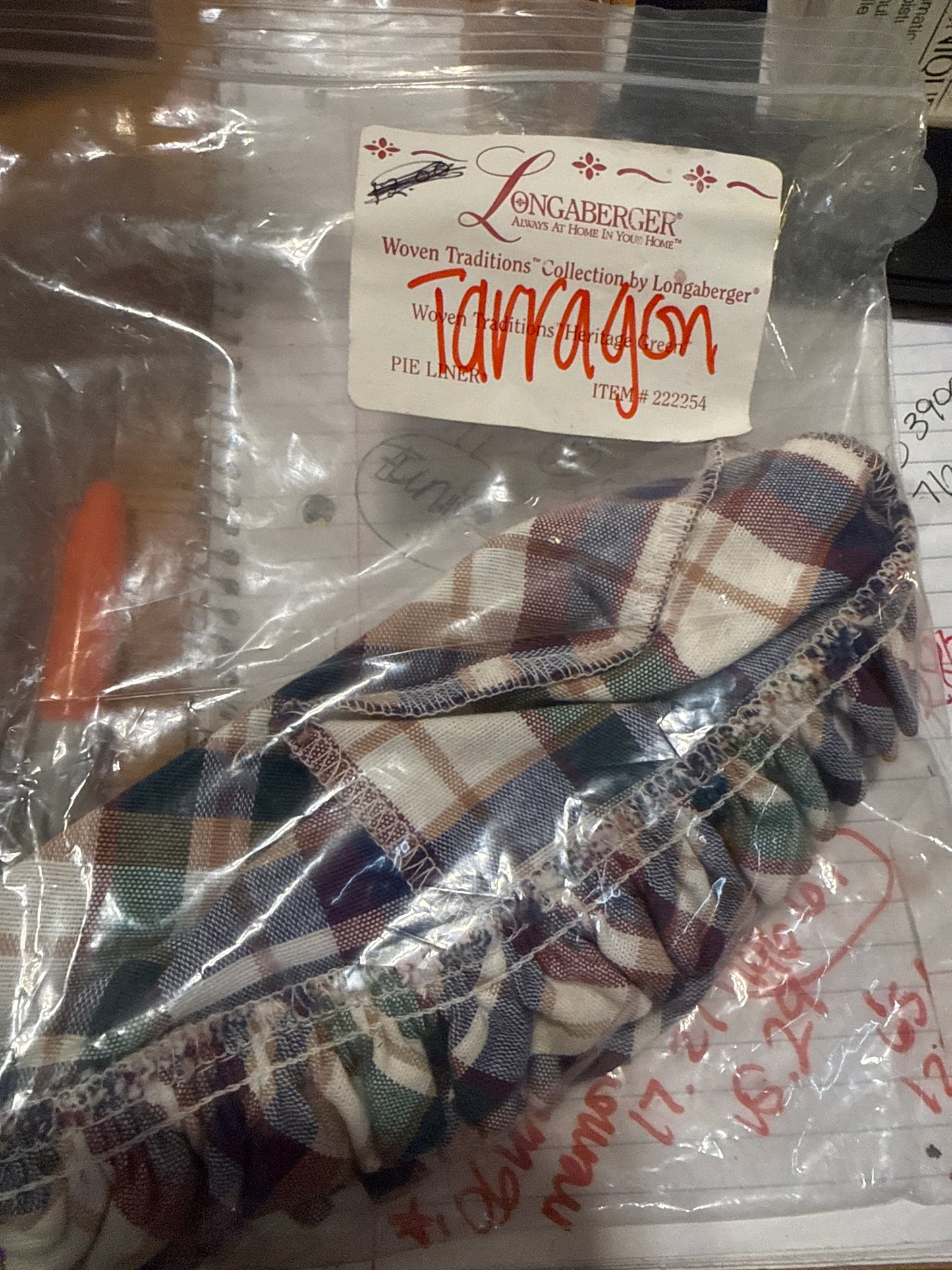 Longaberger tarragon liner in woven traditions plaid