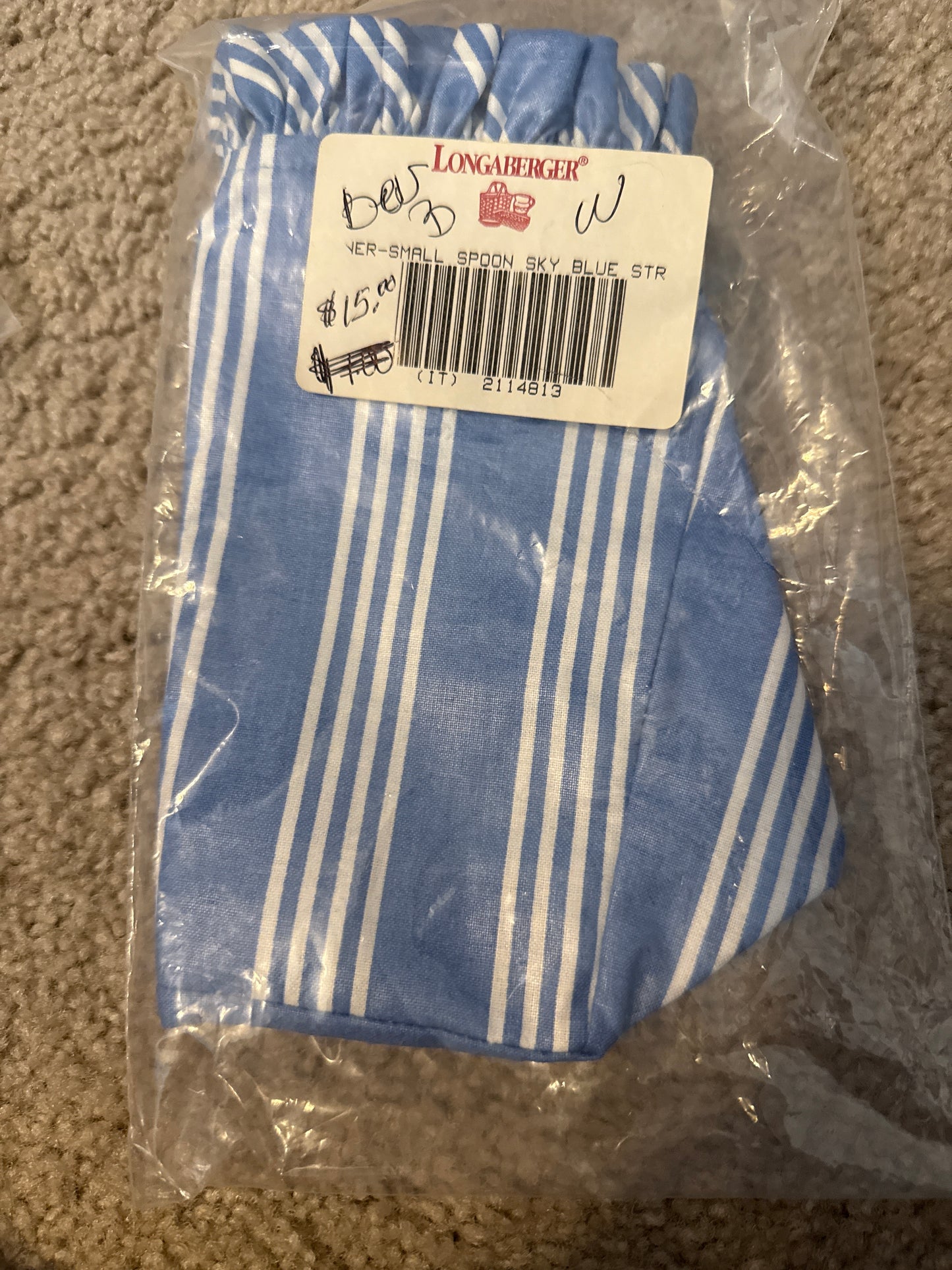 Longaberger small spoon liner in sky blue stripe