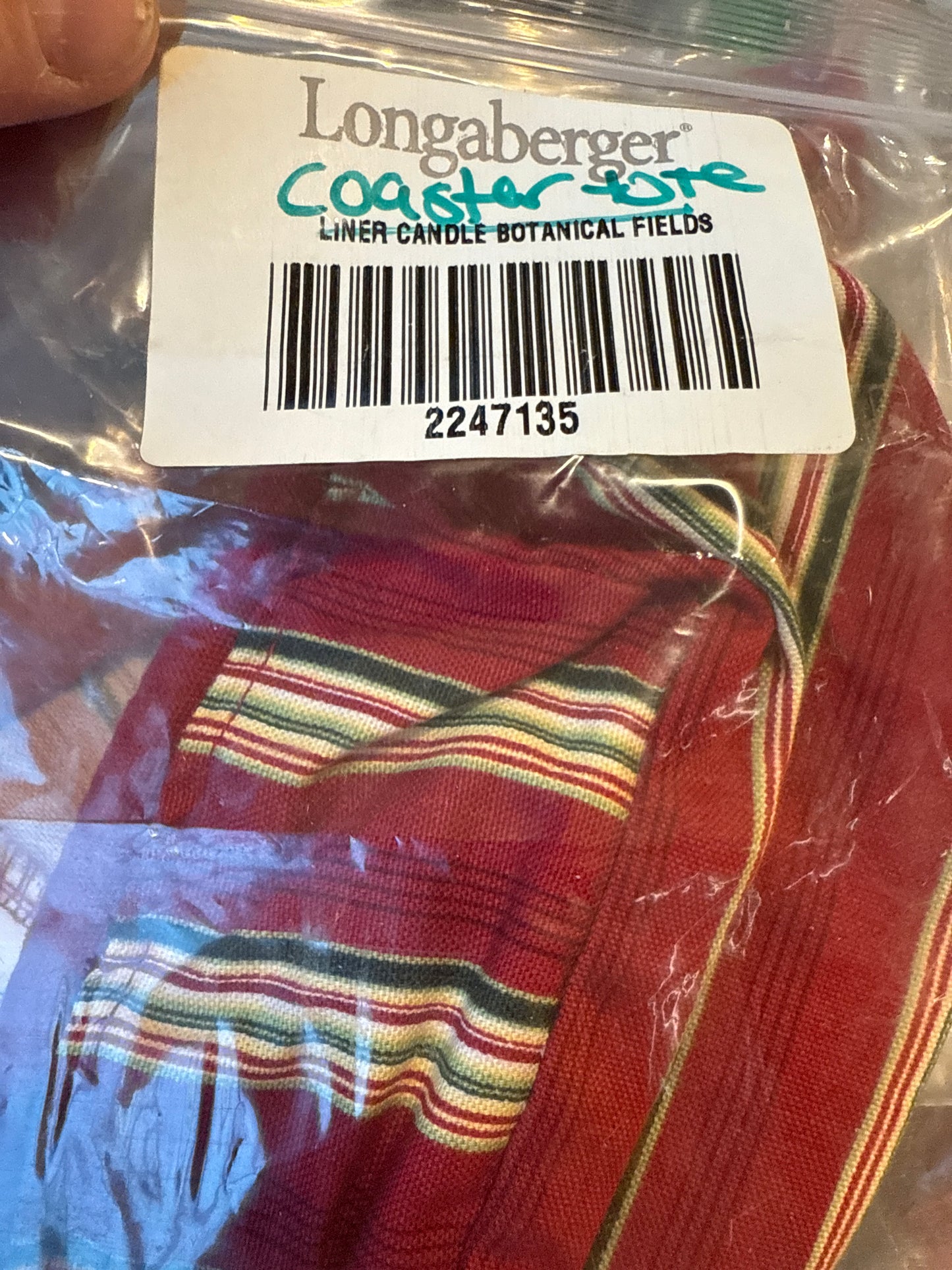 Longaberger coaster tote liner in holiday stipe