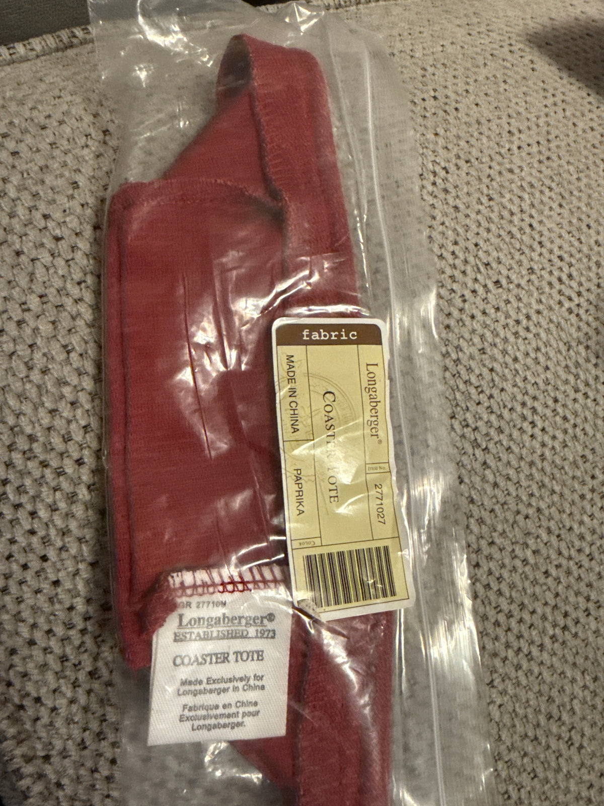 Longaberger coaster tote liner in paprika