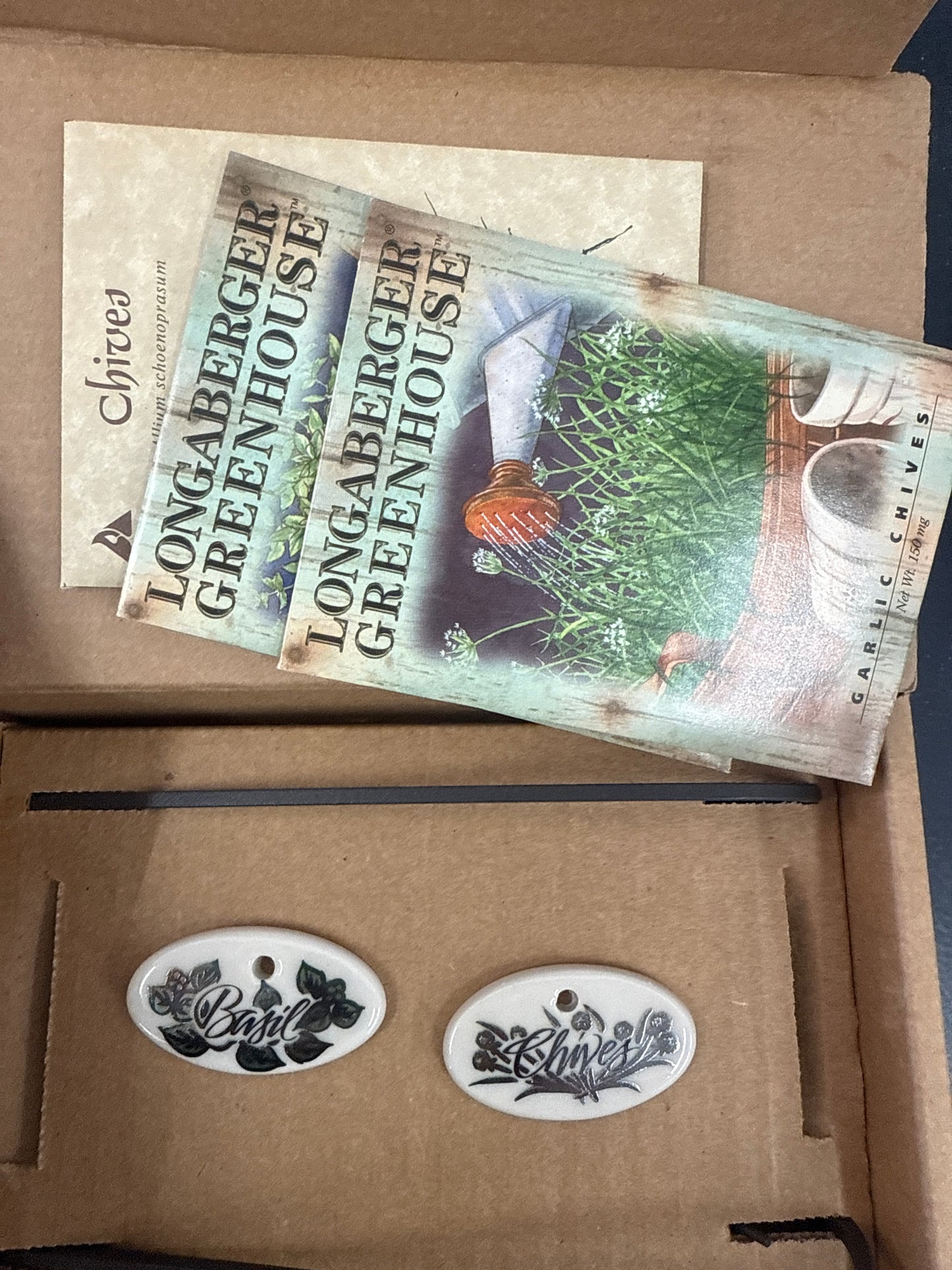 Longaberger herb marker and seed packets gift set-basil and chives