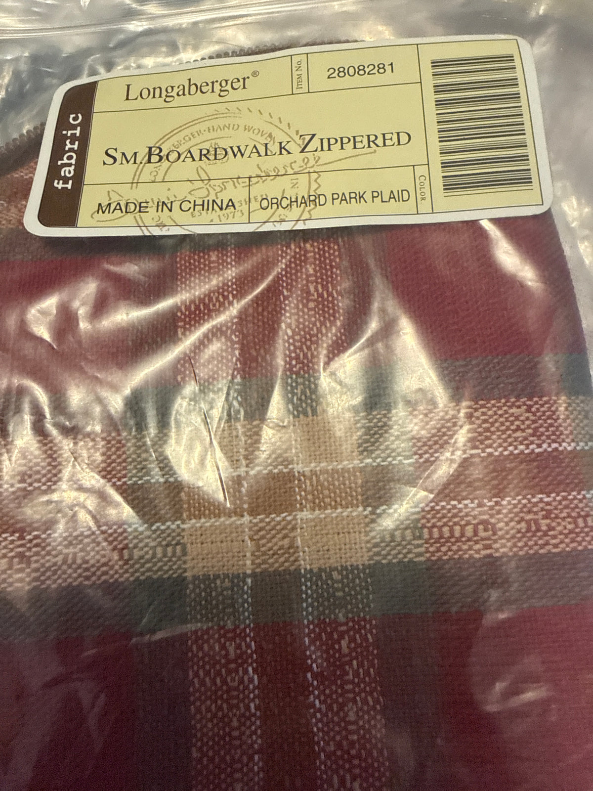 Longaberger small zippered boardwalk liner in orchard park plaid