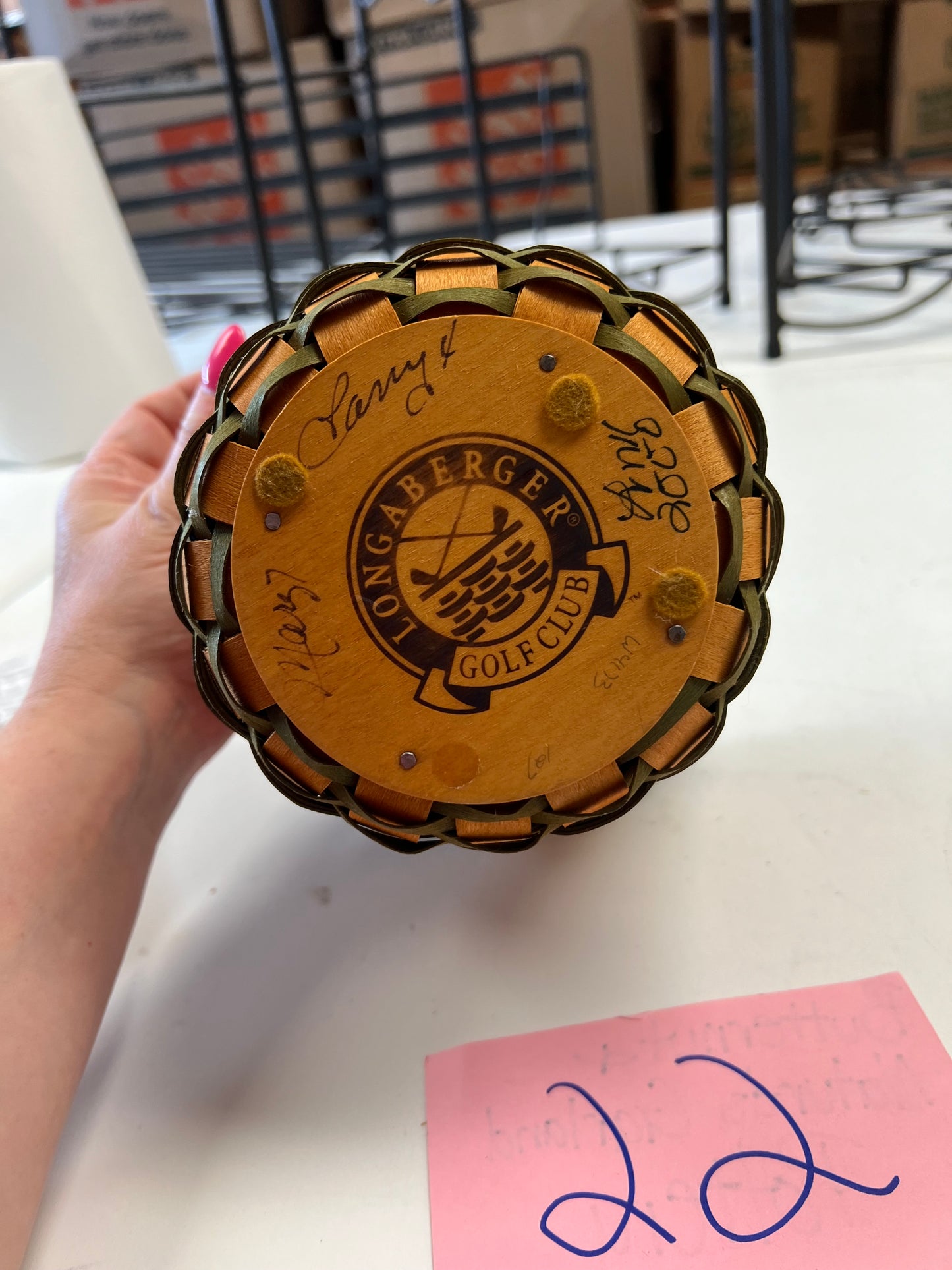 Longaberger signed golf club basket with liner, protector and lid