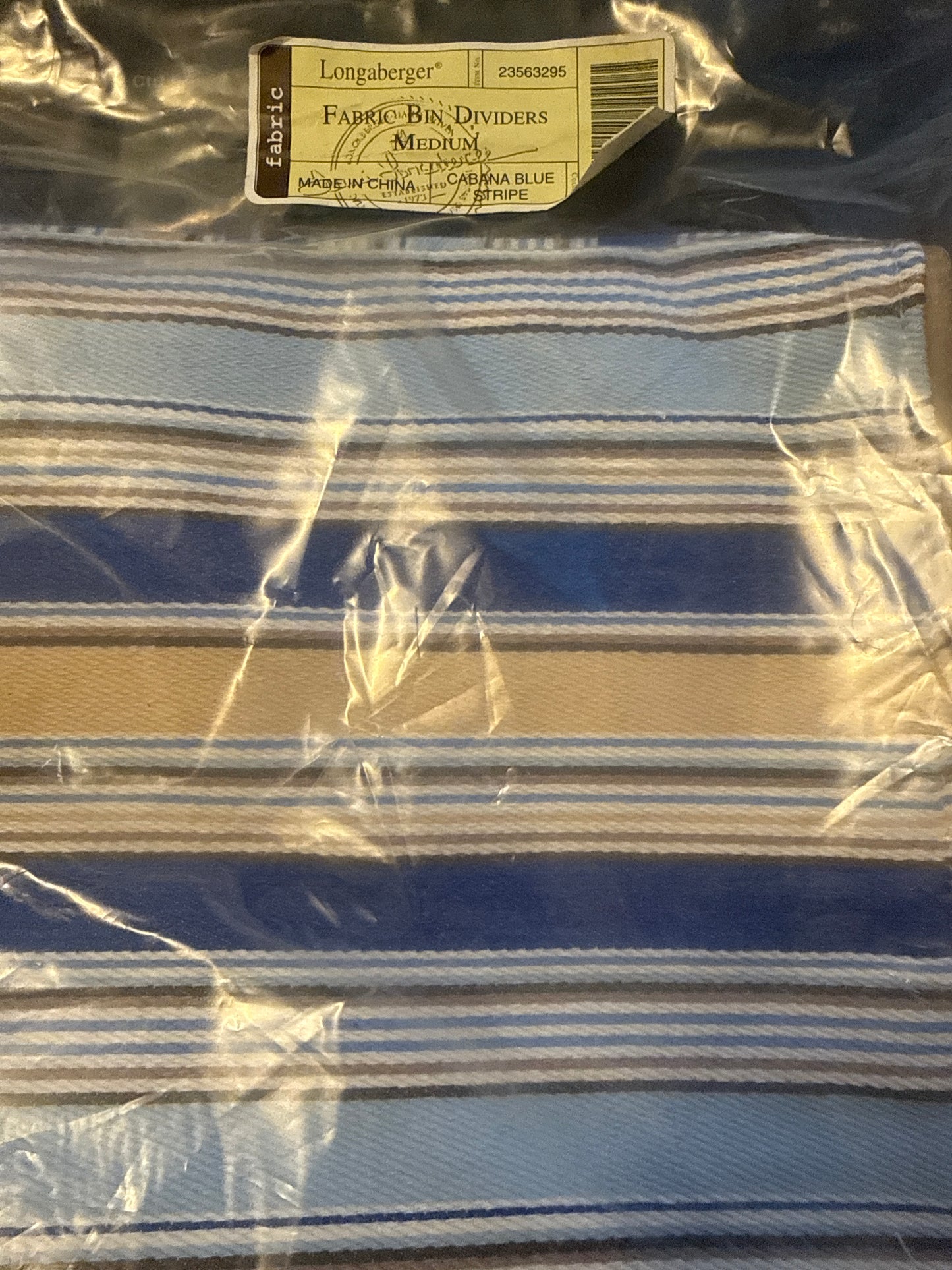 Longaberger fabric bin divider size medium in cabana blue stripe