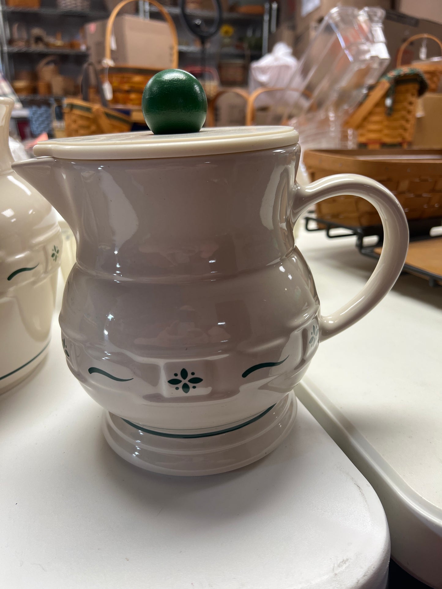 Longaberger heritage green pitcher with lid