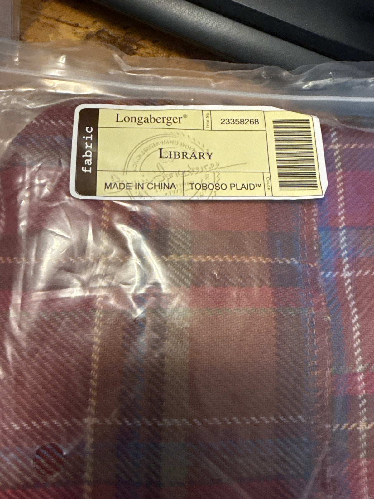Longaberger Library Liner in Tobasco Plaid