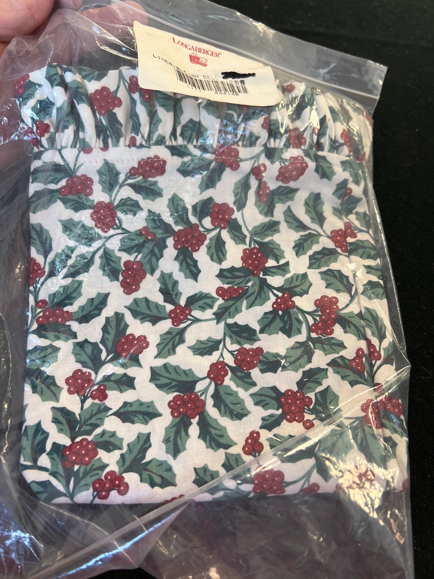 Longaberger sleigh bell liner in Traditional holly