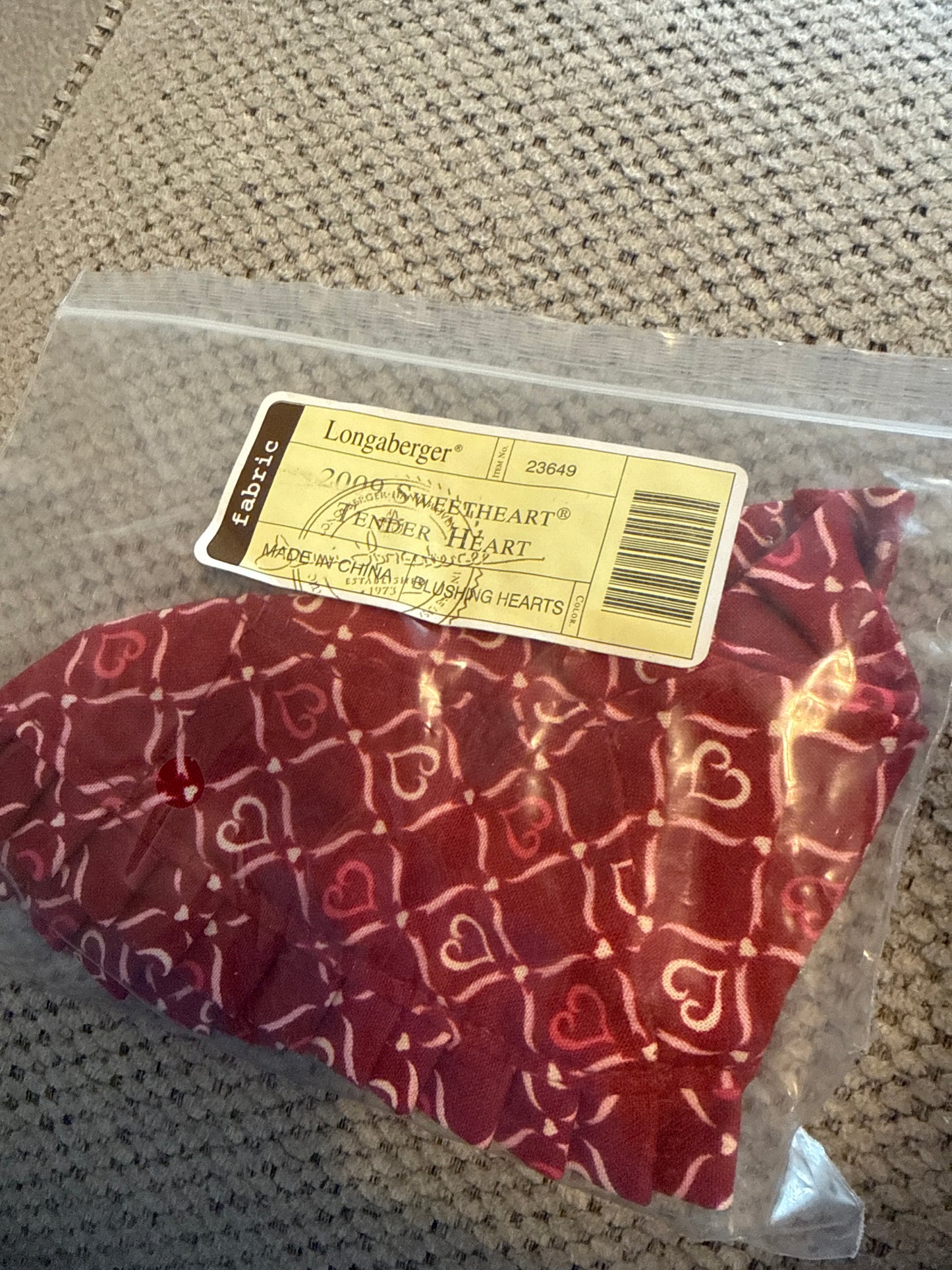 Longaberger 2009 sweetheart tender heart liner in blushing hearts