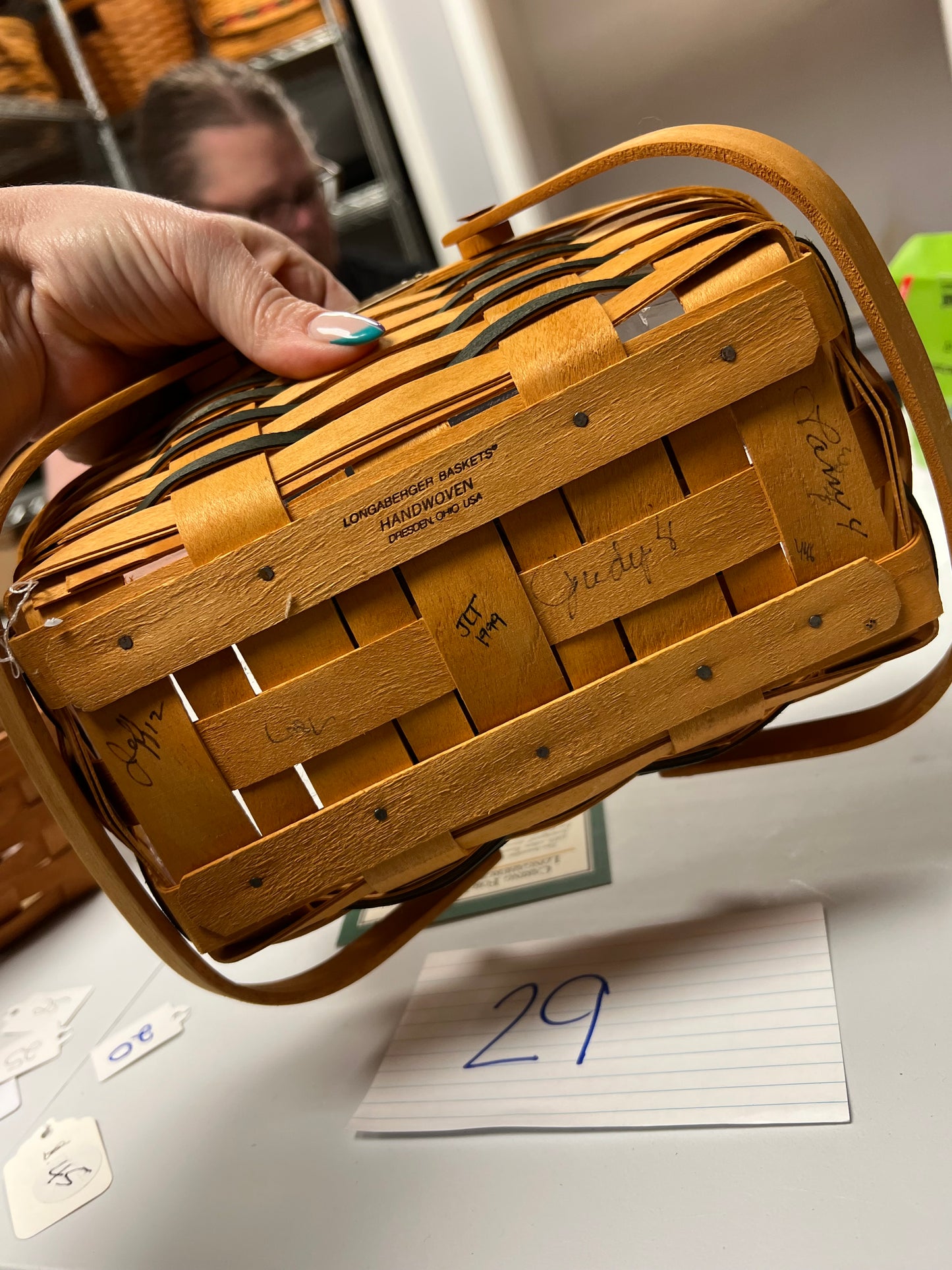 Longaberger signed 1999 woven memories basket with protector