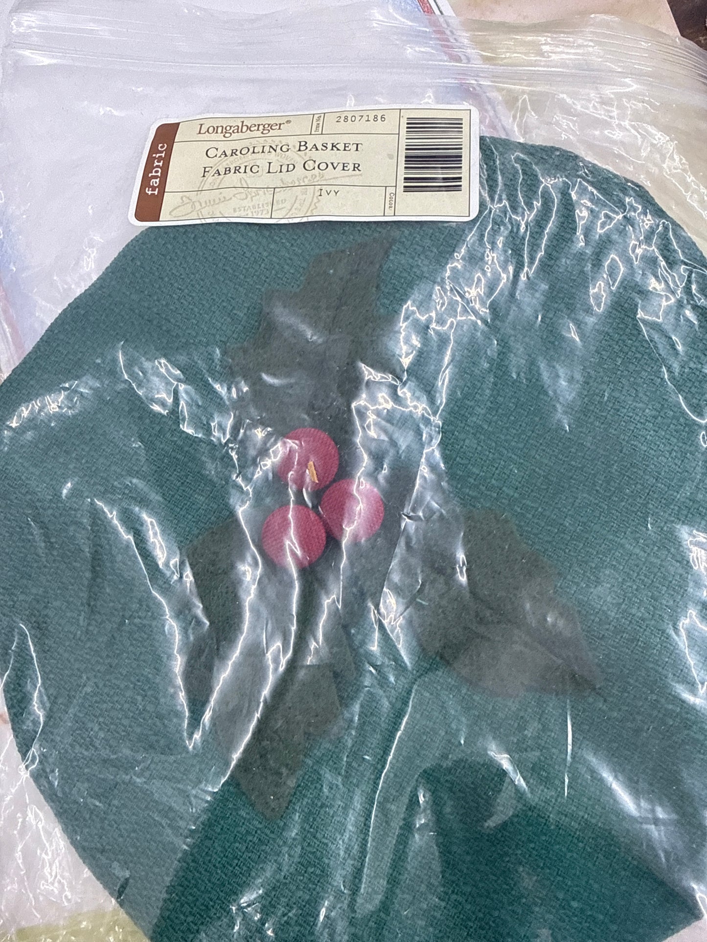 Longaberger caroling basket fabric lid cover in ivy
