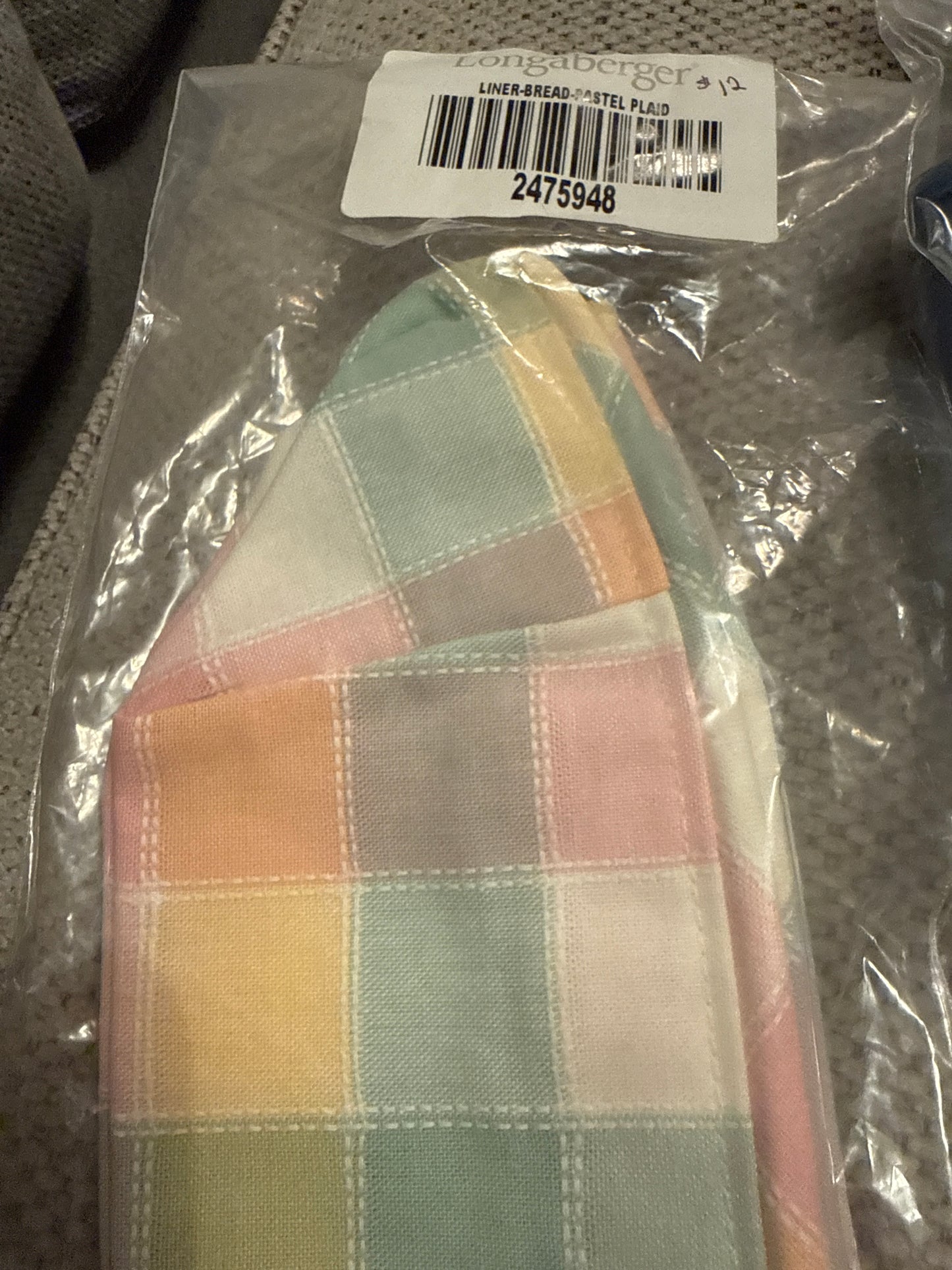 Longaberger bread liner in pastel plaid