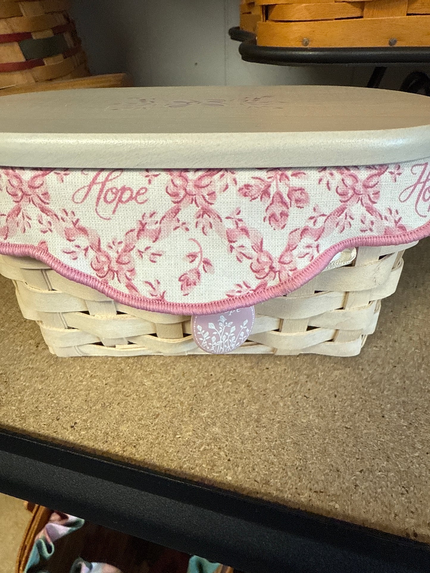 Longaberger 2005 Horizon of Hope Basket with Lid, Liner and Protector, and tie on
