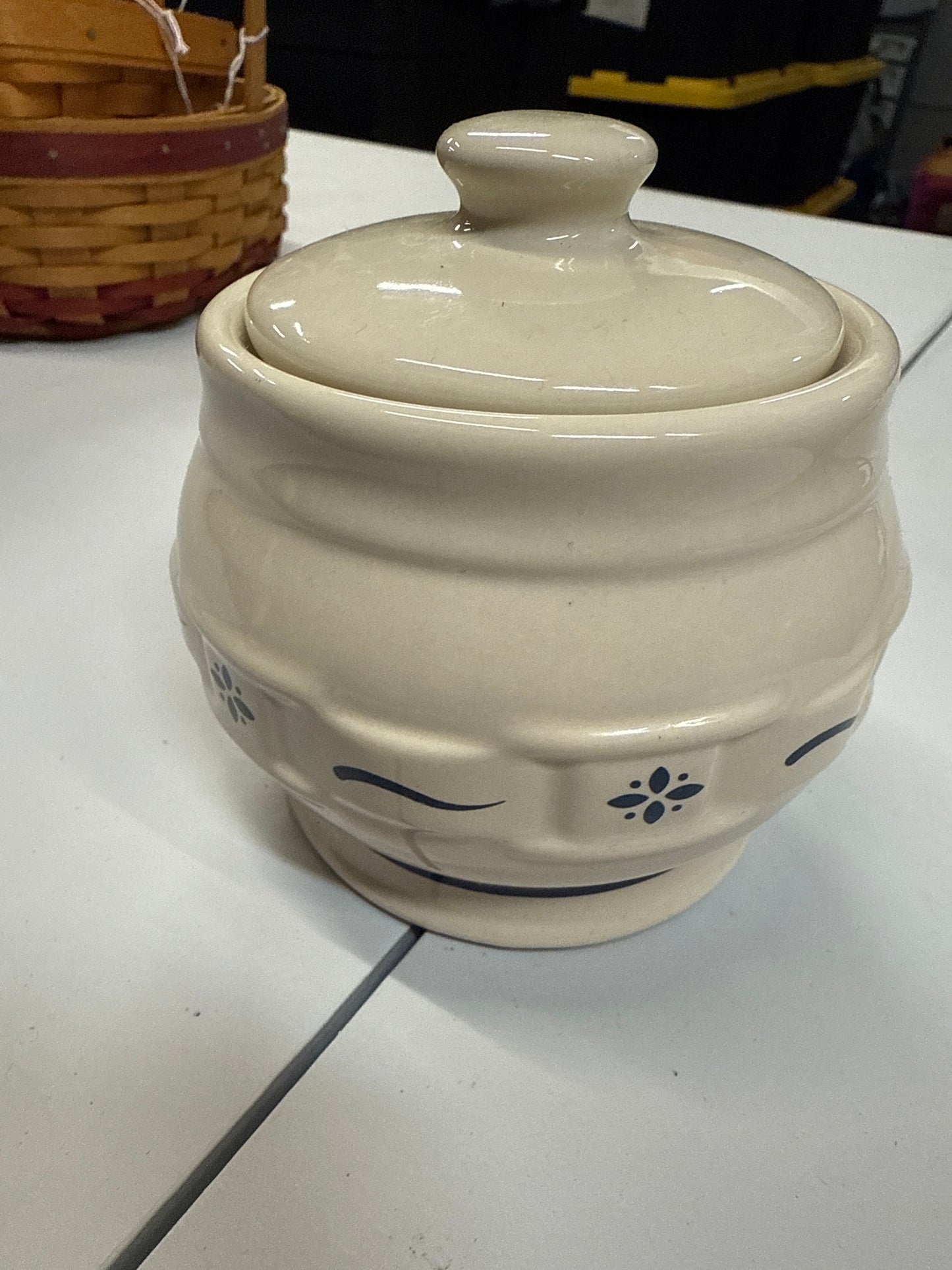 Longaberger sugar bowl in classic blue