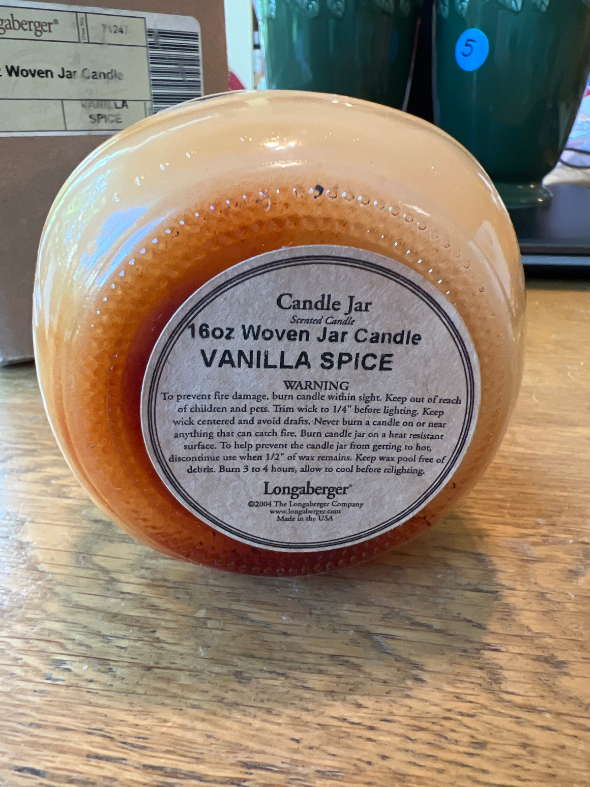 Longaberger 16oz woven jar candle in vanilla spice
