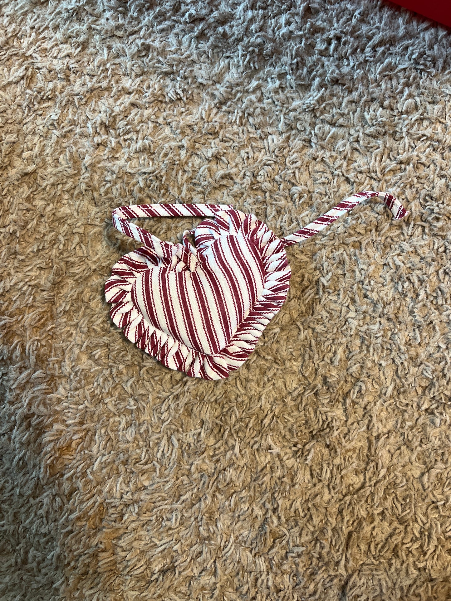 Longaberger Fabric red ticking Heart Tie On