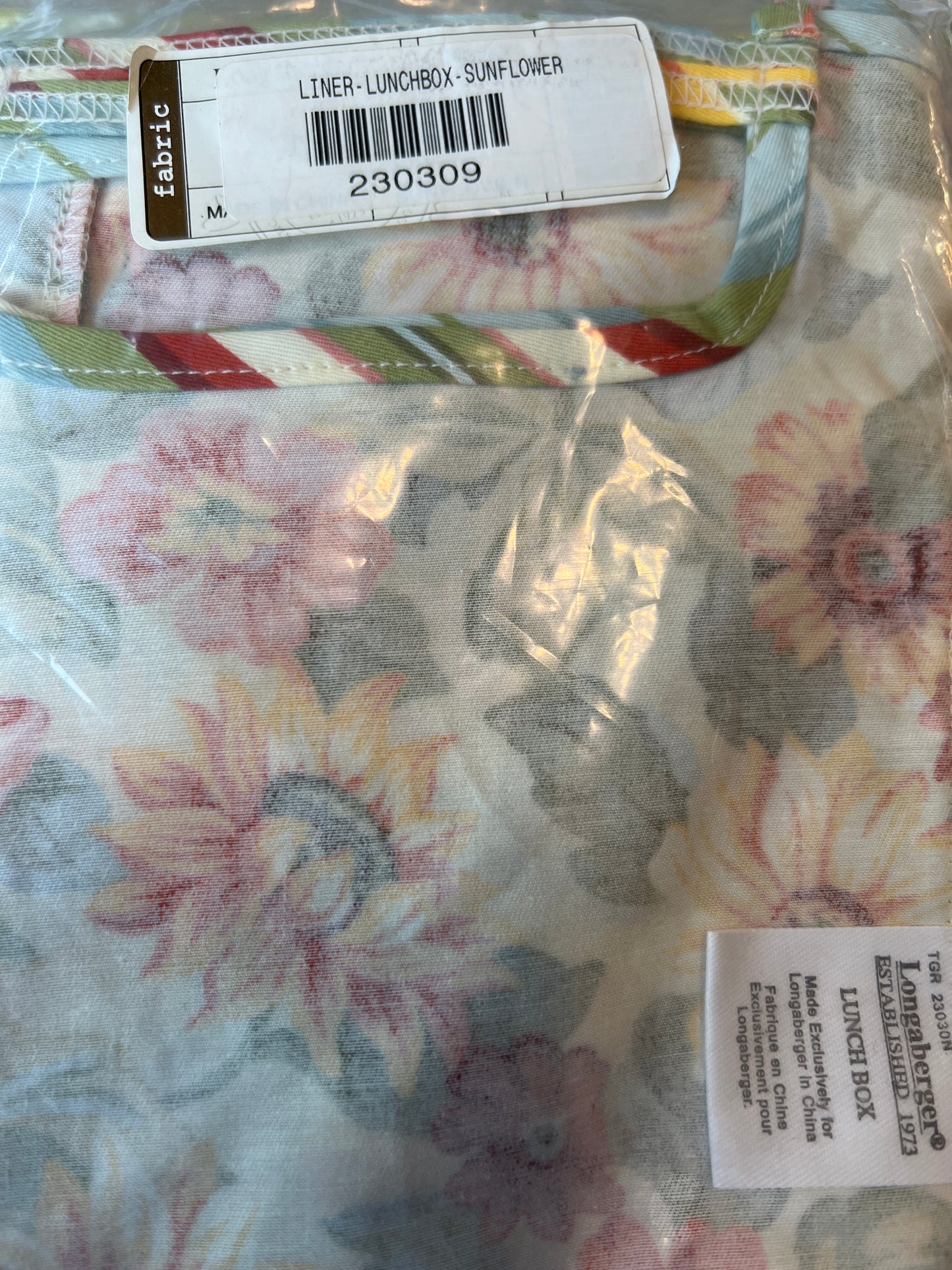 Longaberger lunchbox liner in sunflower