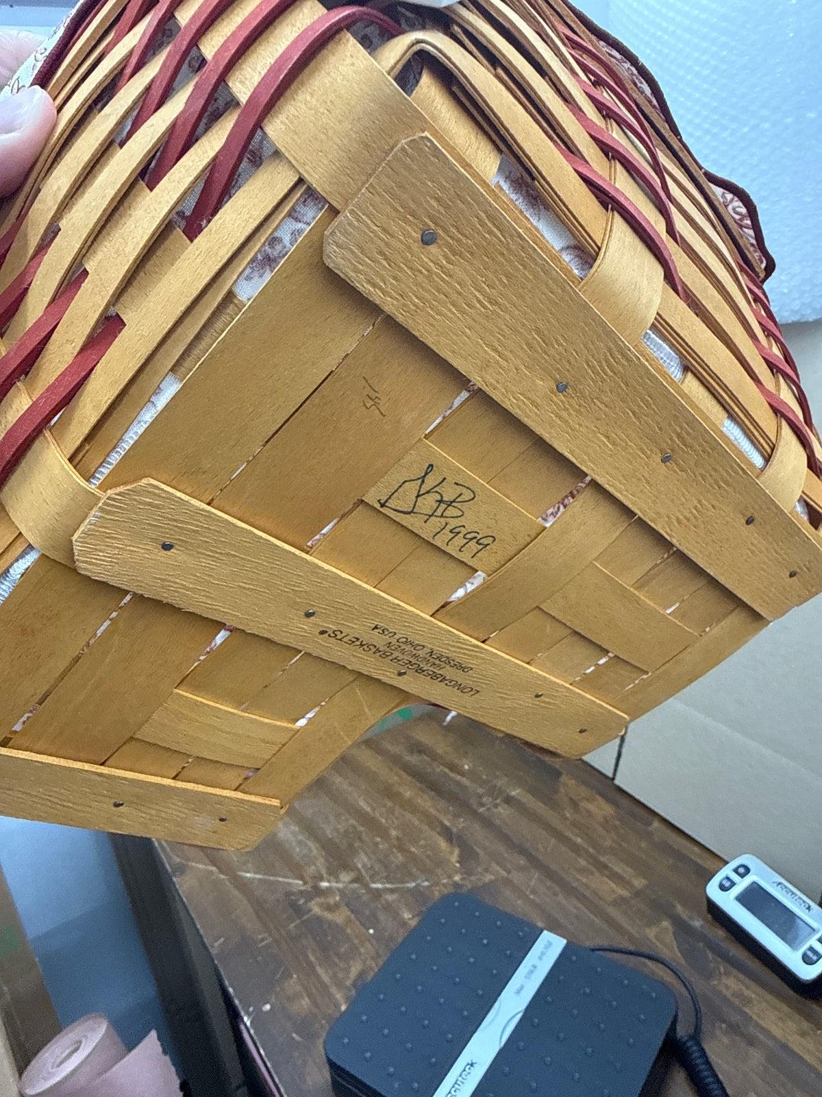 Longaberger large live treasures basket with liner, protector, and tie on