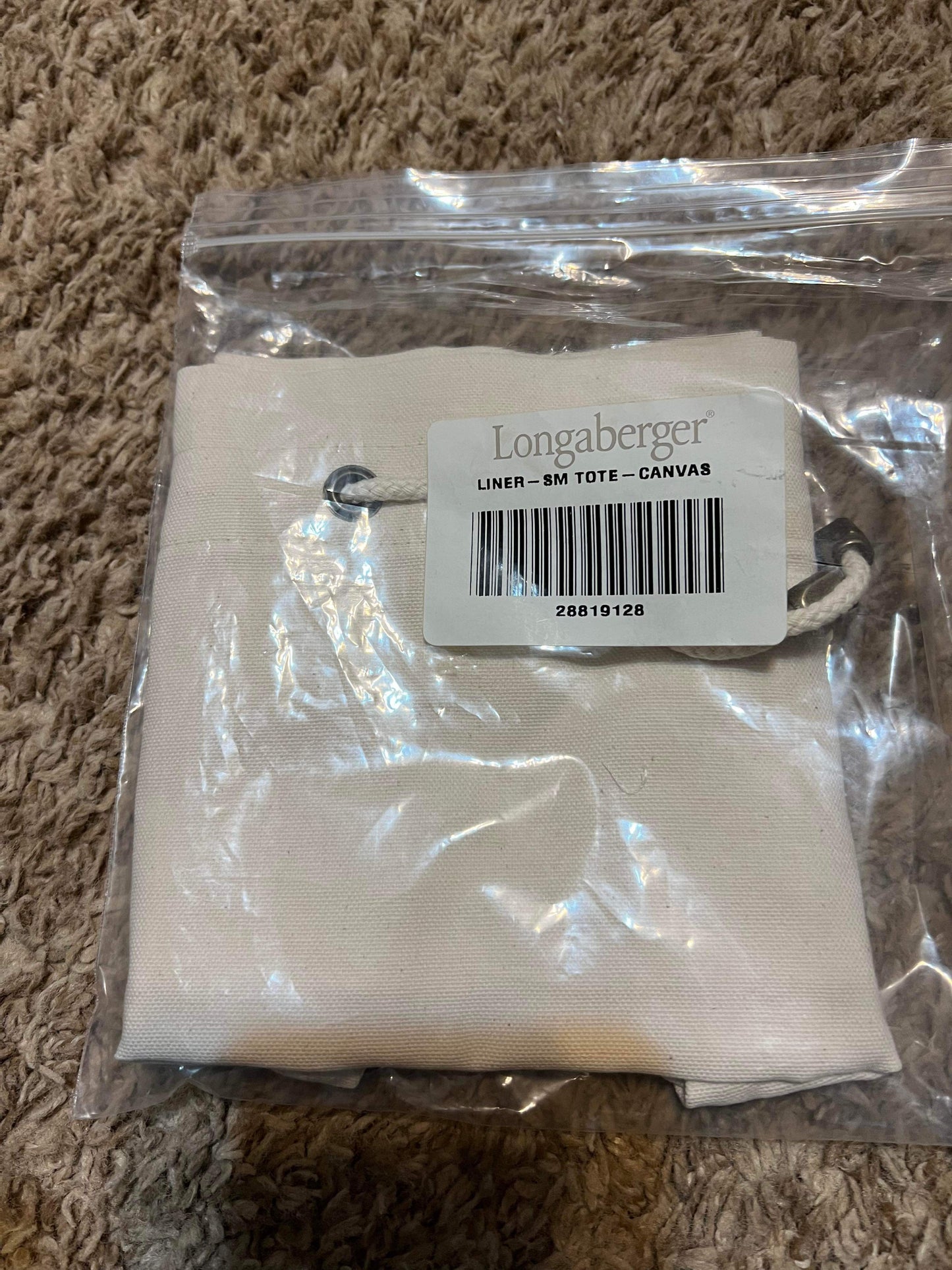Longaberger Small Tote Liner in Canvas