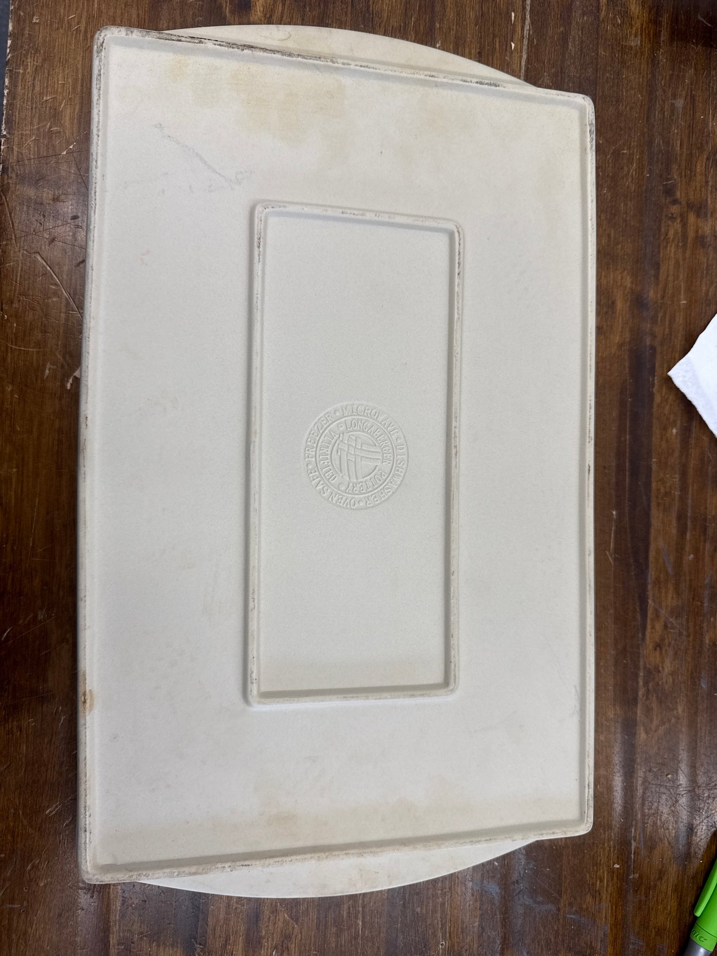 Longaberger 9x13 lid tray in ivory (shows some use)