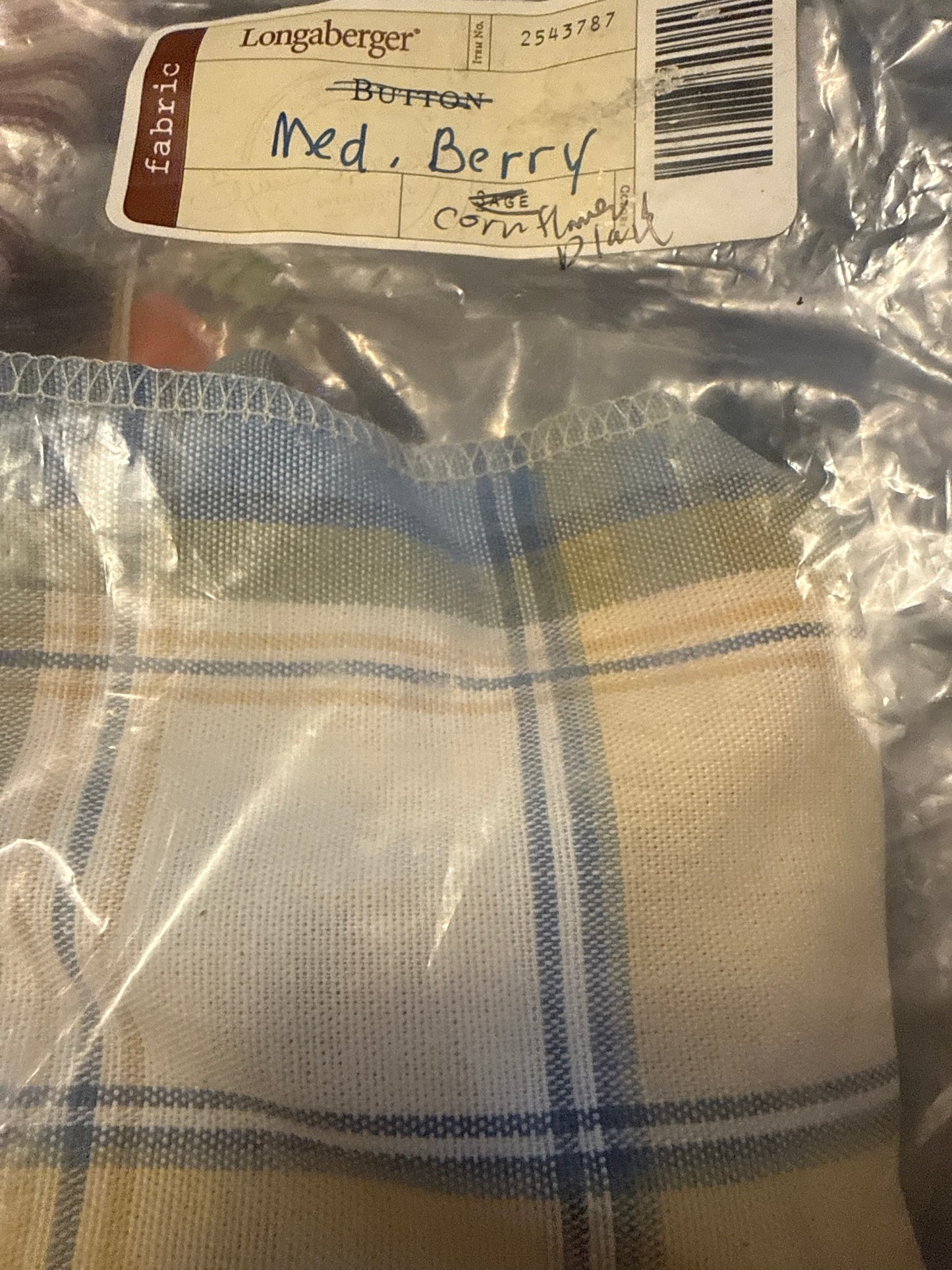 Longaberger medium berry liner in cornflower plaid