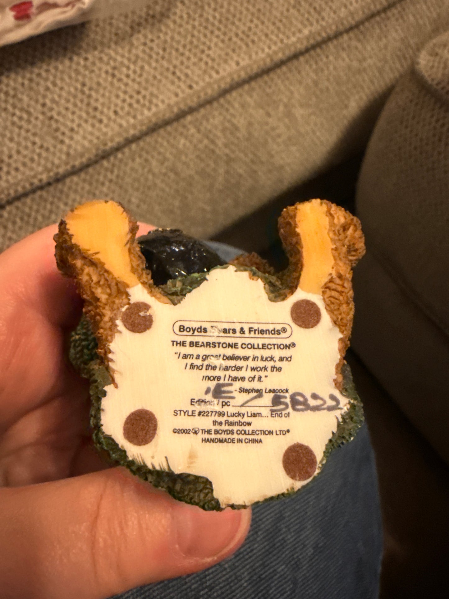 Boyd’s 24K luck bear (ear is chipped)