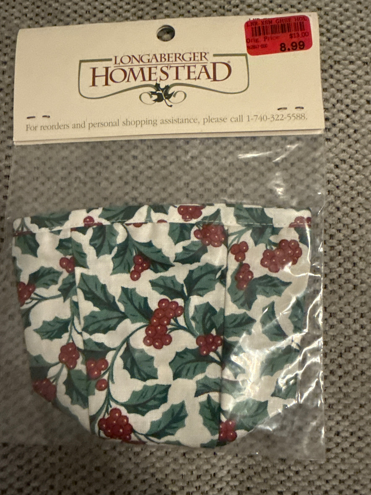 Longaberger homestead extra small gatehouse liner in traditional holly