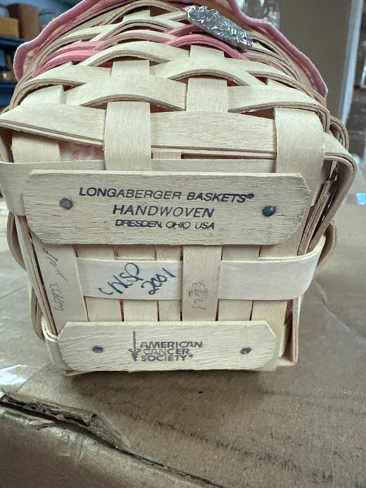 Longaberger 2001 horizon of hope basket with liner and tie on