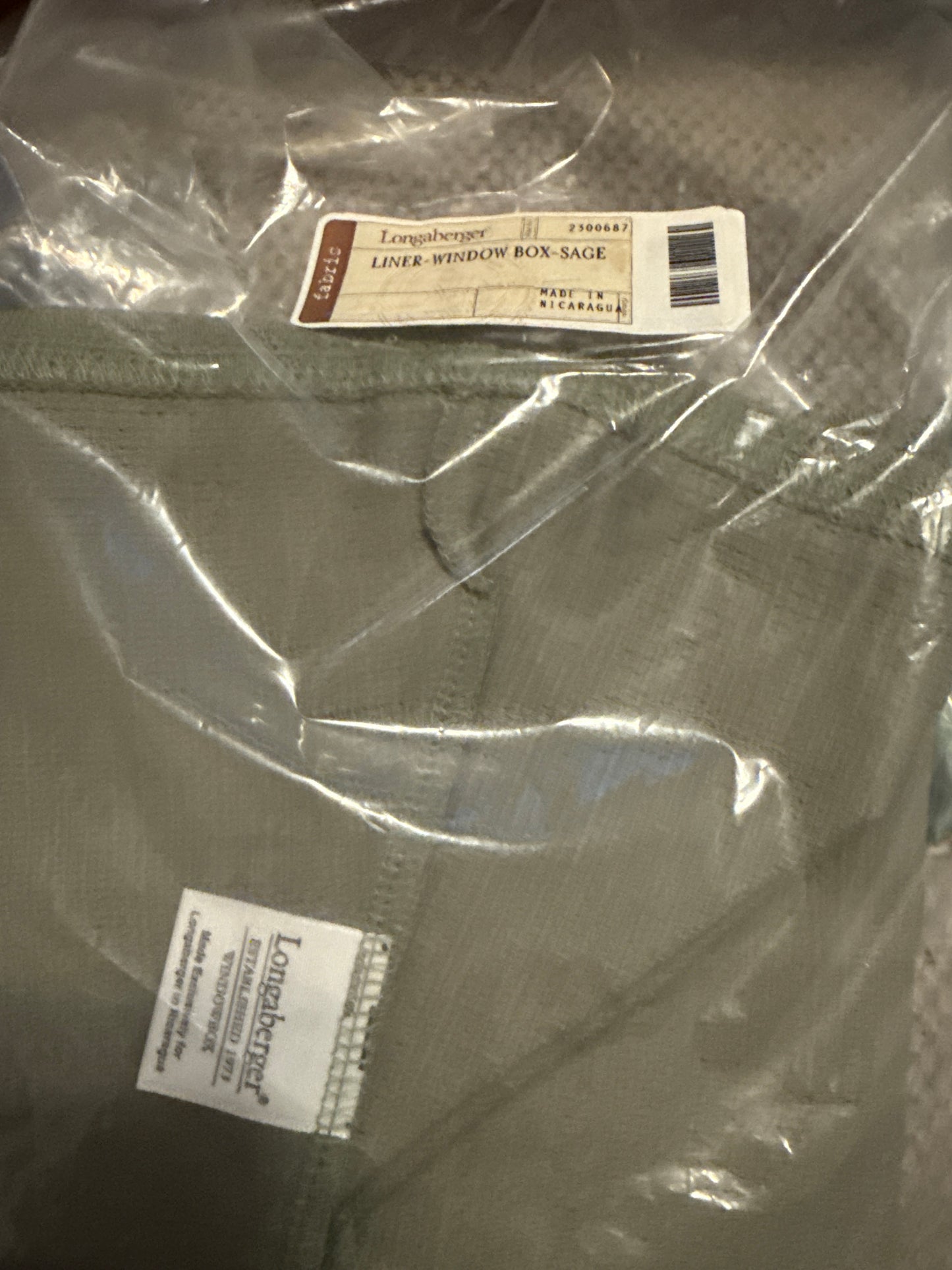 Longaberger Windowbox liner in Sage