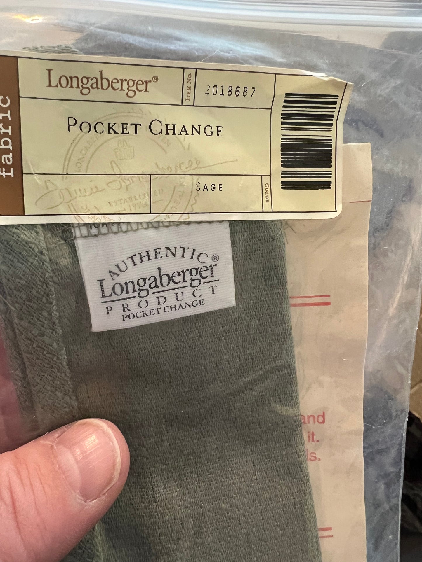 Longaberger pocket change liner in Sage