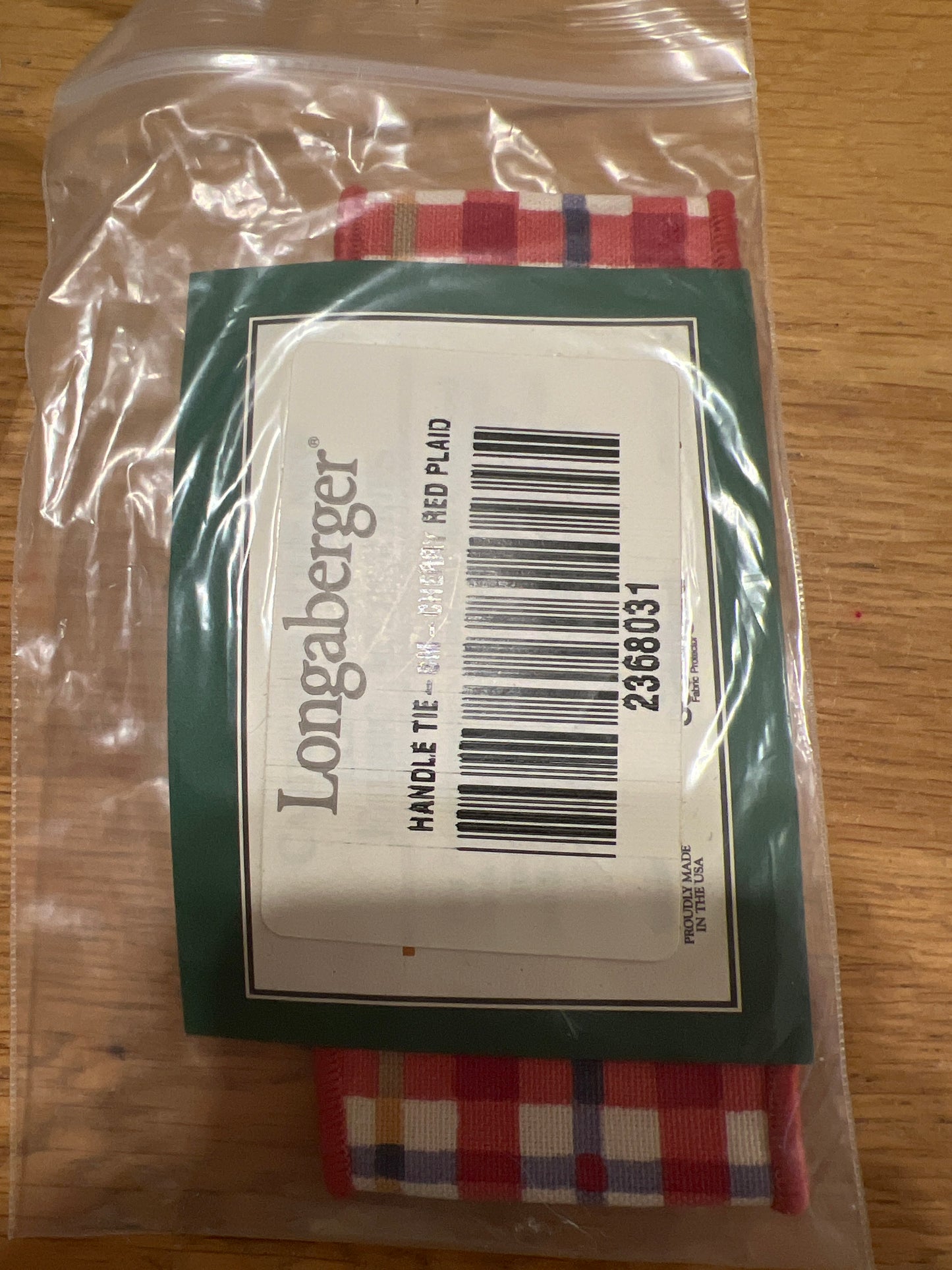 Longaberger small handle tie in cherry red plaid
