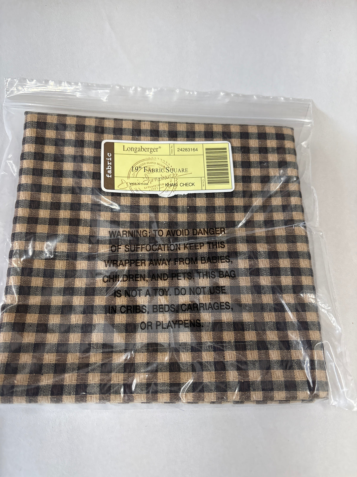 Longaberger 19” Fabric Square in Khaki Check