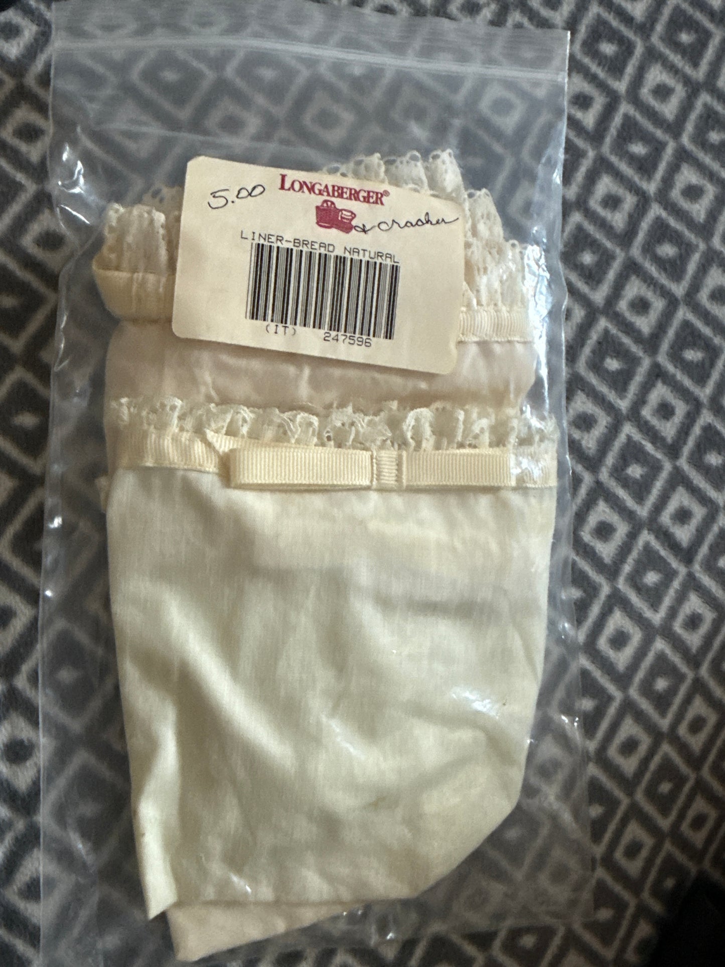 Longaberger Bread and Cracker Liner in Natural