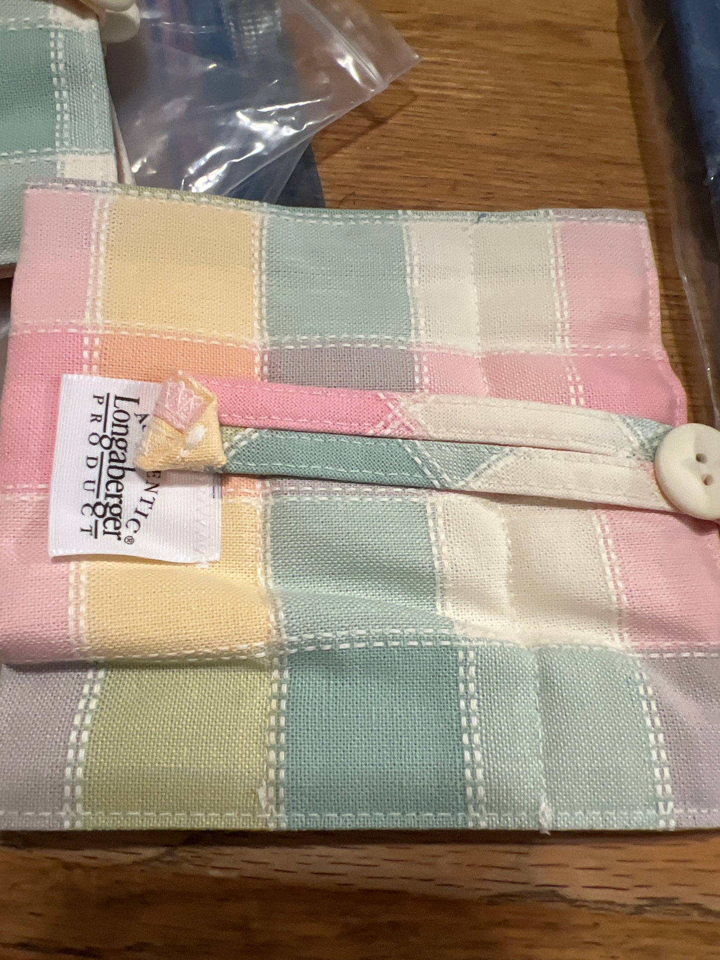 Longaberger handle grip in pastel plaid