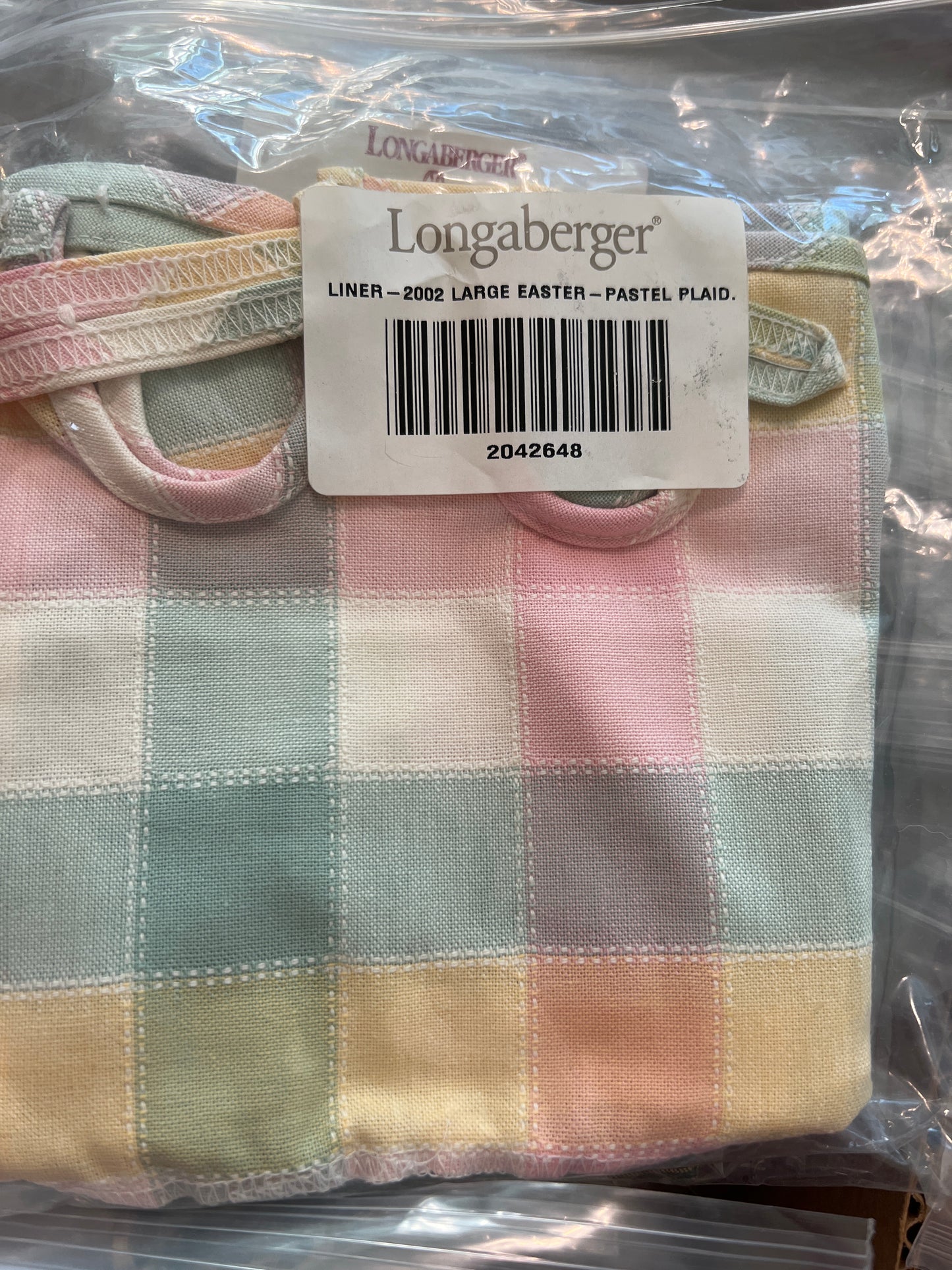 Longaberger 2002 large Easter liner in pastel plaid