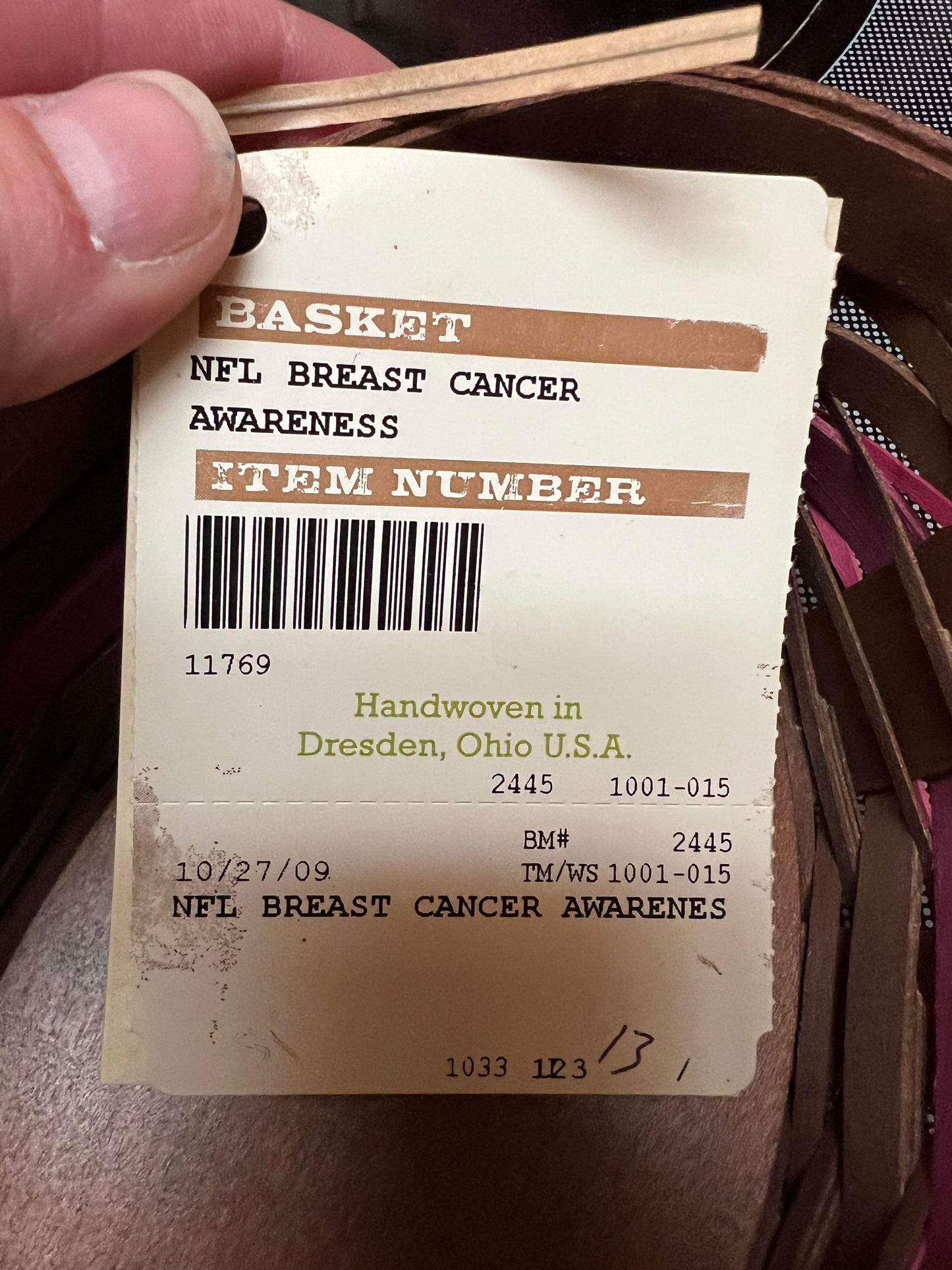 Longaberger NFL Breast Cancer Awareness Basket