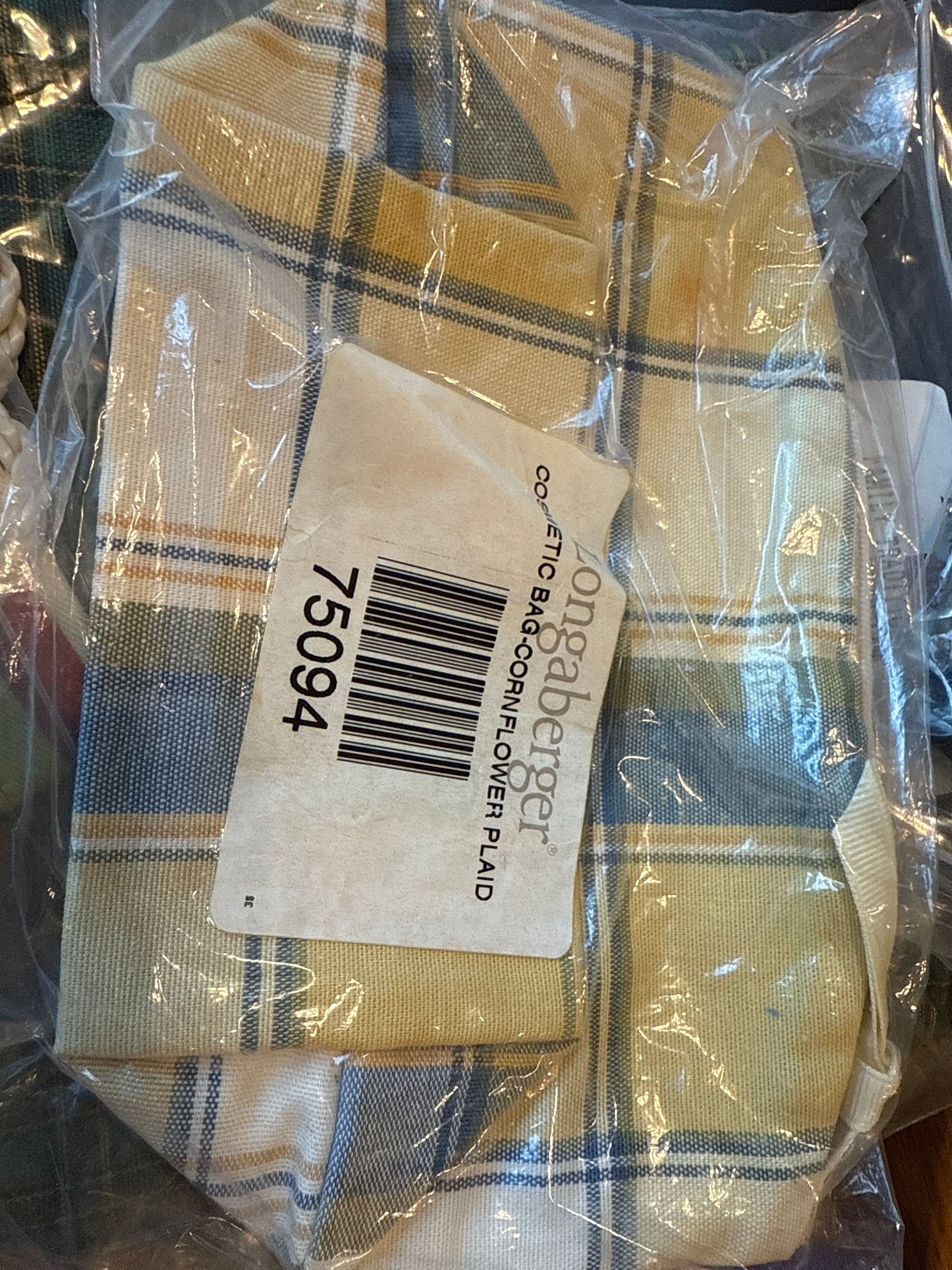 Longaberger cosmetic bag in cornflower plaid