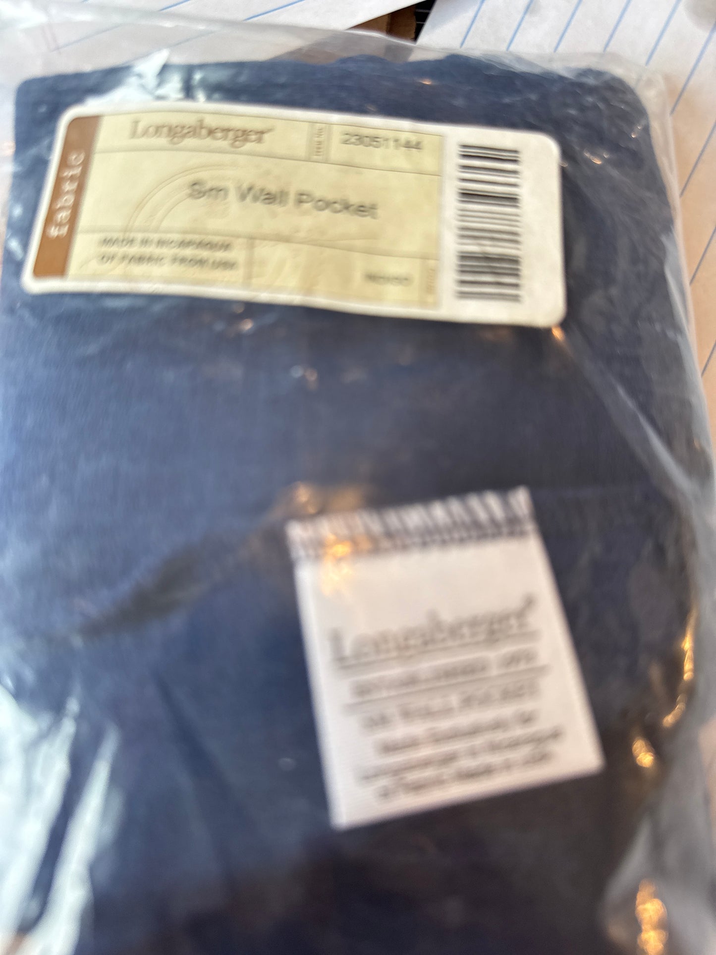 Longaberger small wall pocket liner in indigo