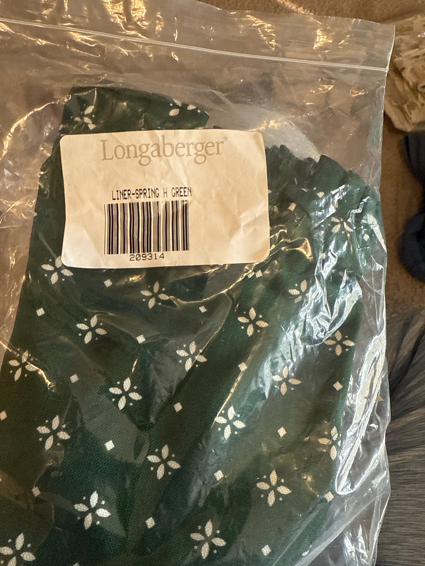Longaberger spring liner in heritage green